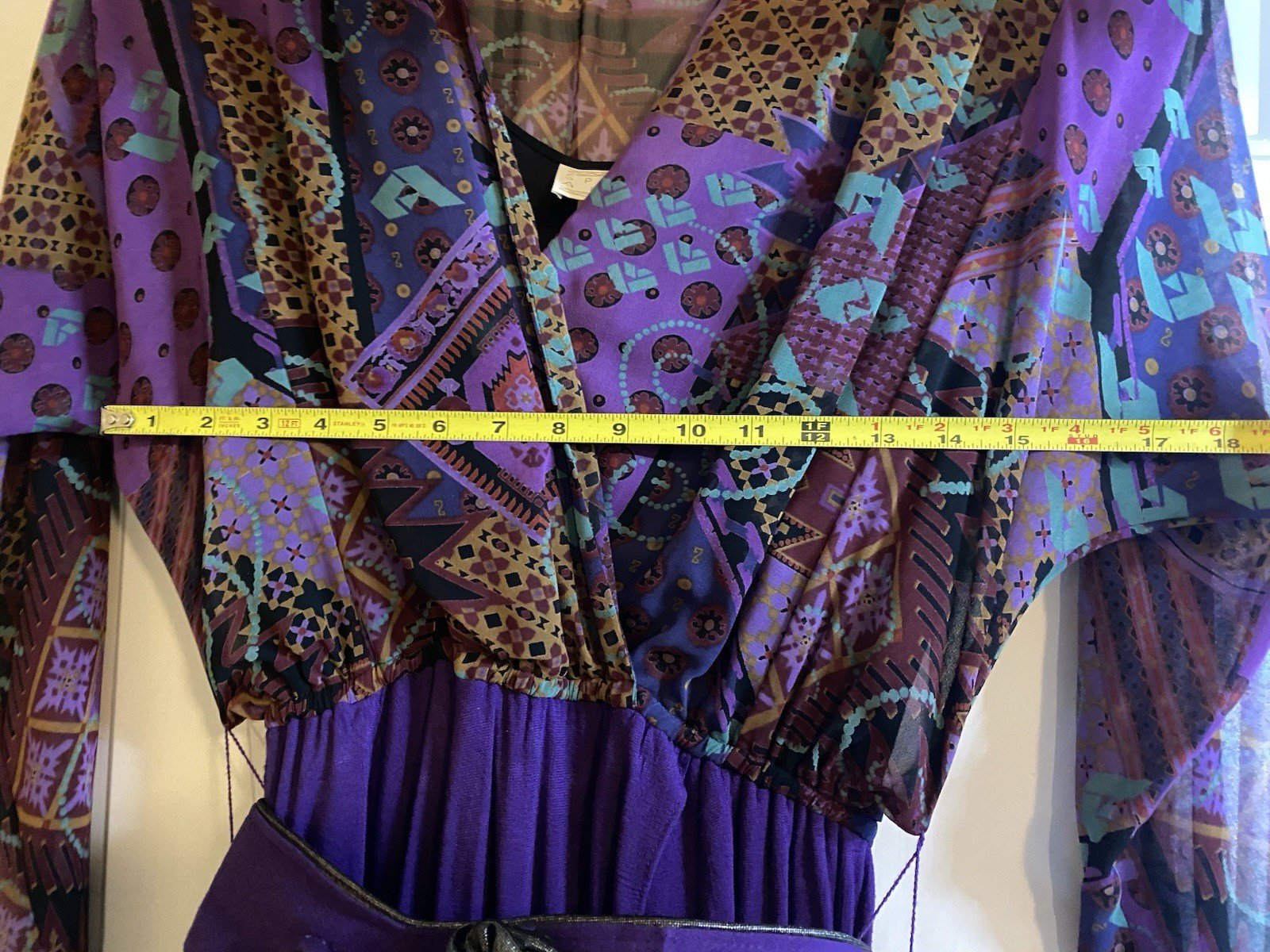 Vintage Spencer Alexis Purple Dress with Belt Geometric Print Sheer Womens 8