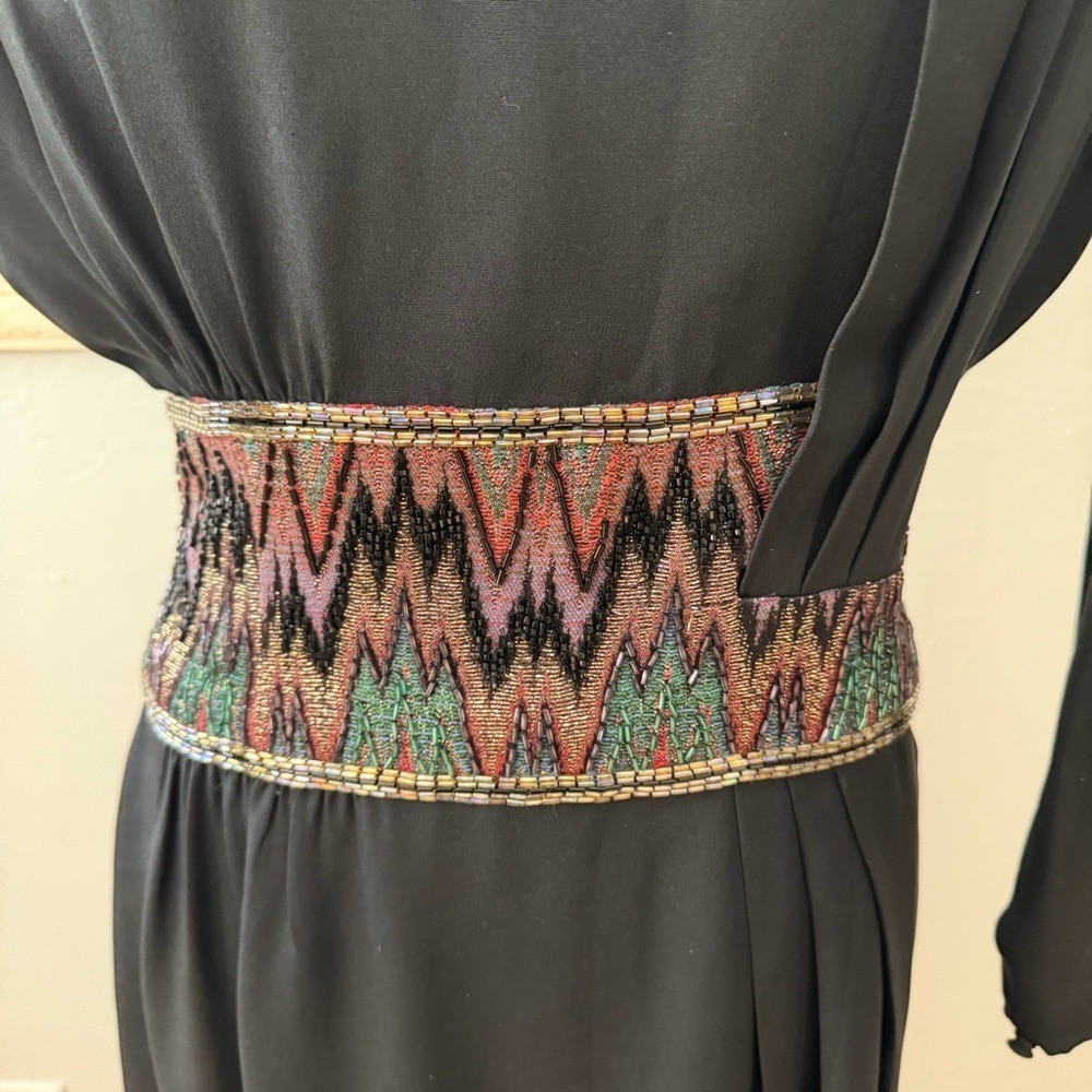 Vintage Francesca of Damon Midi Silk Cocktail Dress Whinsigoth Goth Beaded 1980s