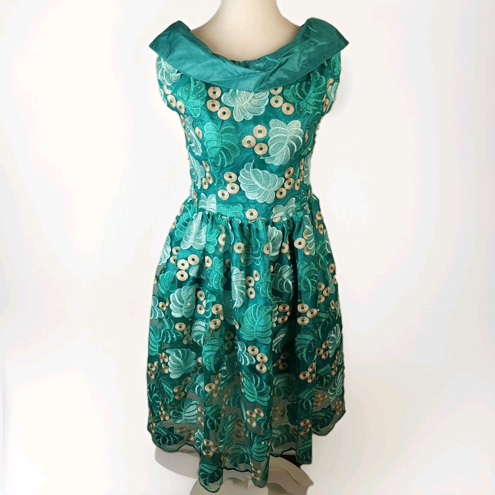 Vintage 1960s Tiki Lounge Cocktail Dress Handmade Hawaiian Resortwear Teal