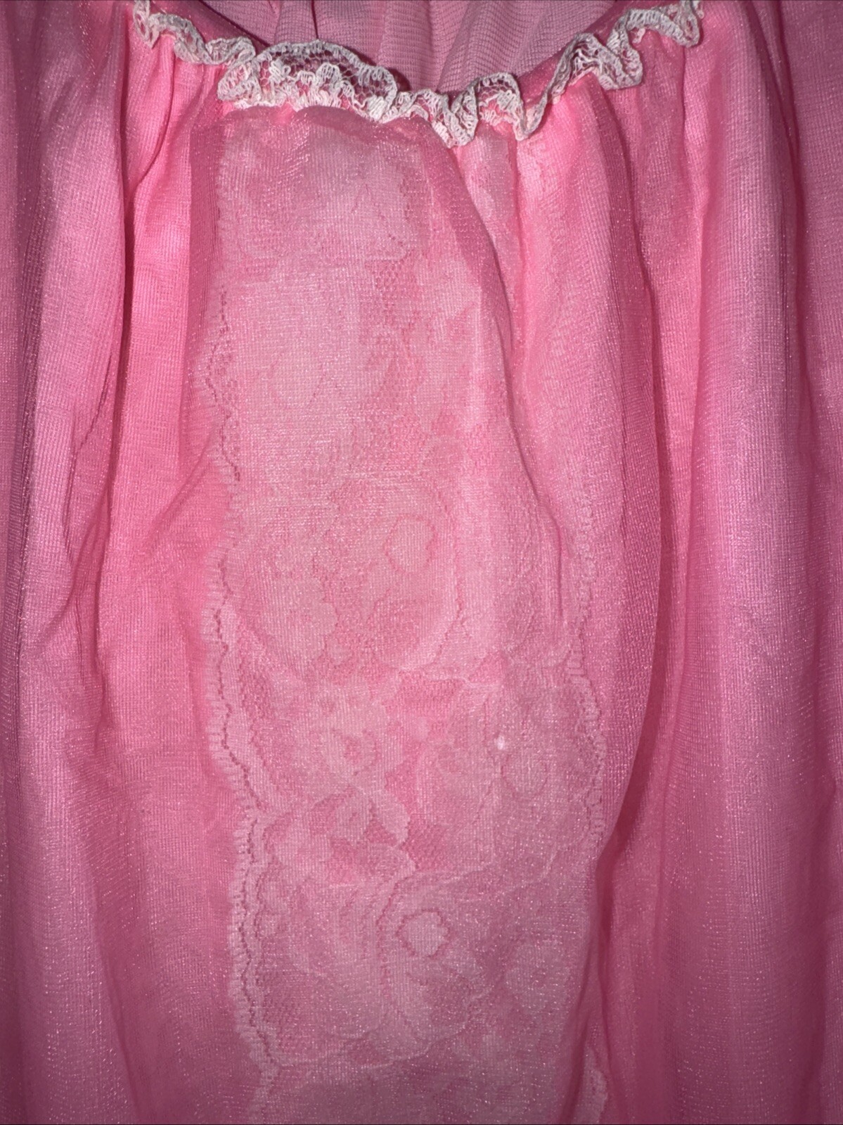 Vintage Stones Wear Large Lace Nylon Pink Nightgown Peignoir Nightie