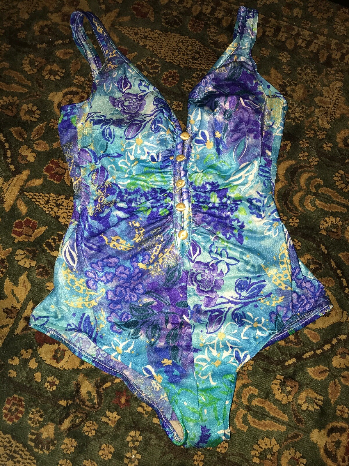 Vtg 1950’s 60s Robby Len Tropical One Piece Swimsuit Size 12