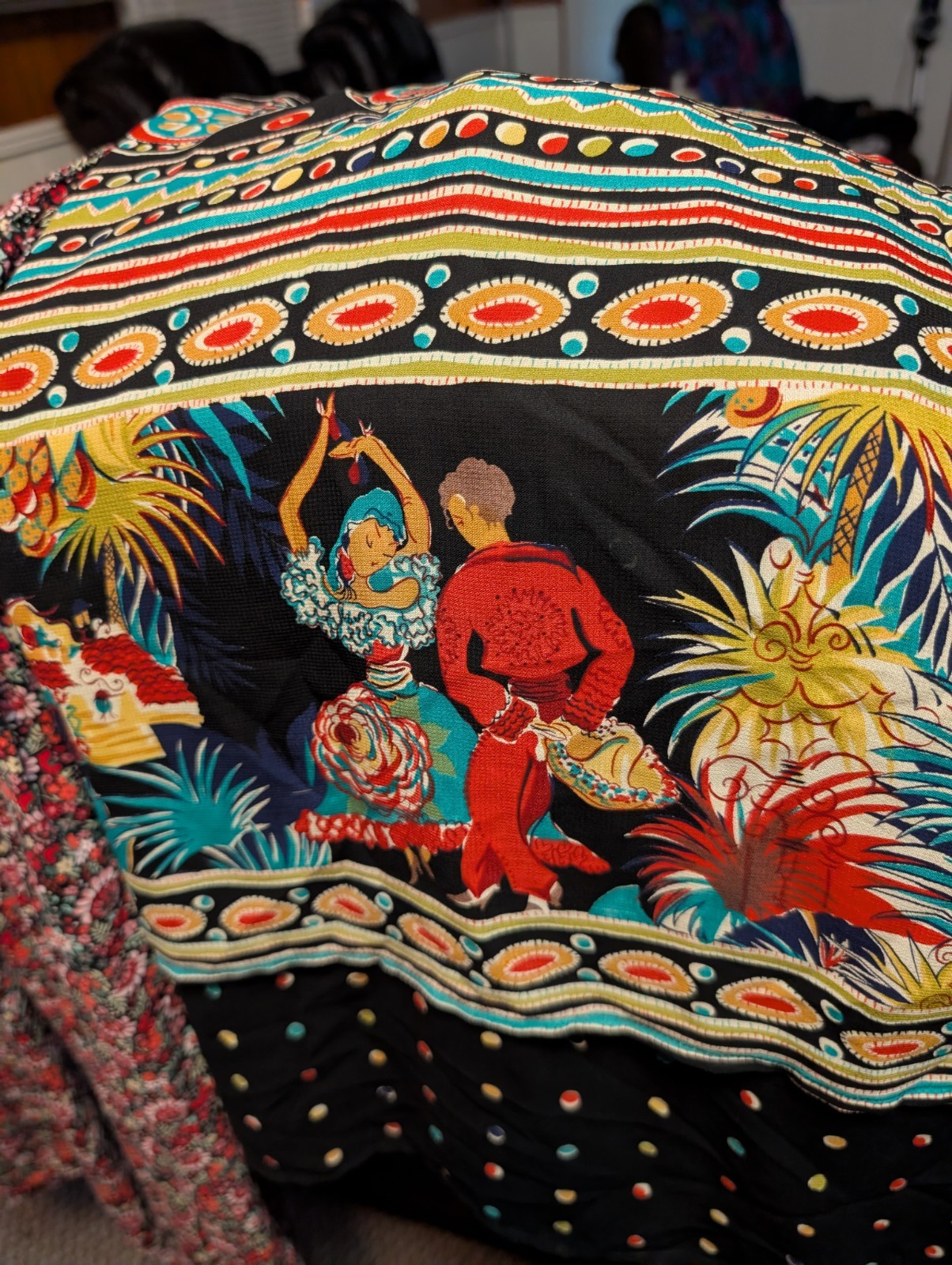 Vintage Sharon Young Maxi Skirt MSize 14 Black w/ colorful Mex accents Dancing