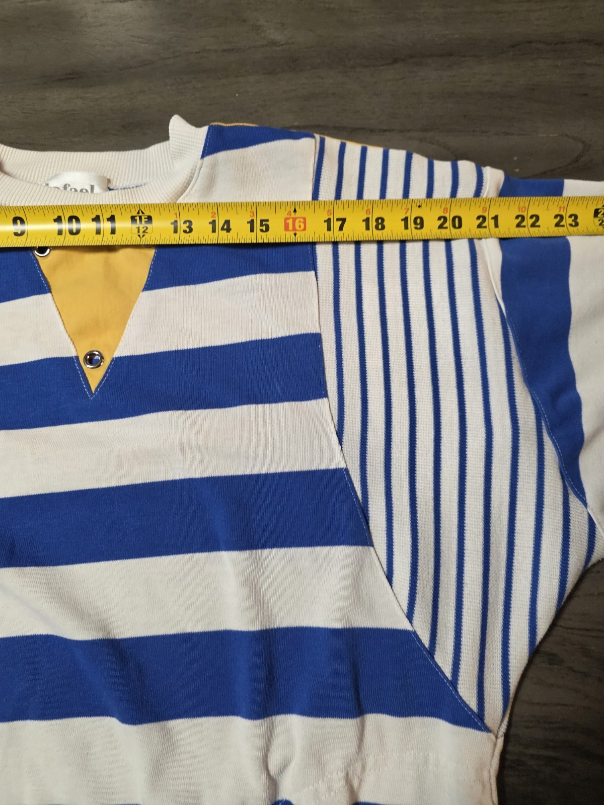 Vntg Rafael Women’s Shirt Blue & White Stripe, Yellow, Metal Buttons Size Small