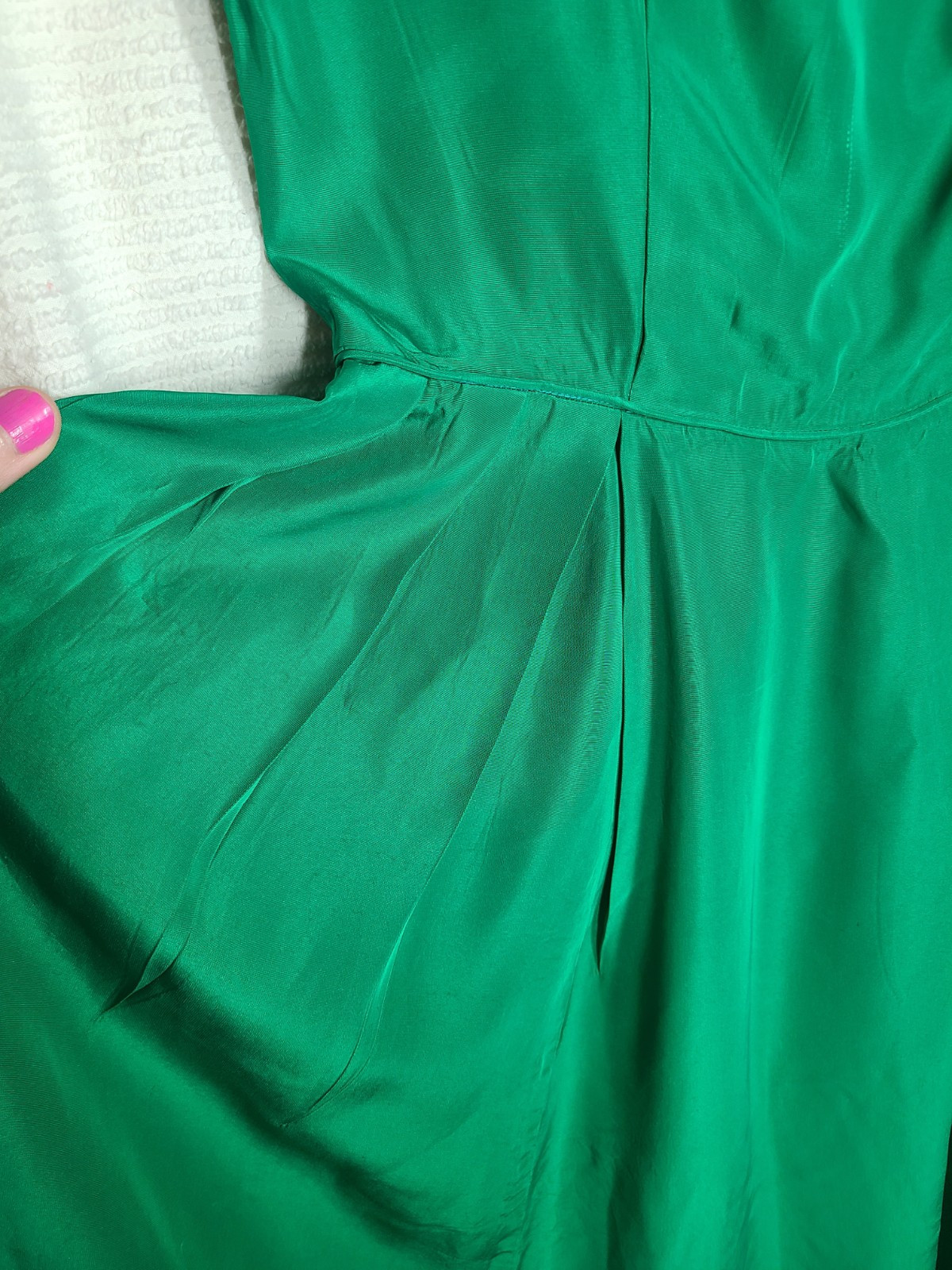 Vtg 60s Emerald Green Portrait Collar Dress Metal Zip Full Pleat Skirt Rayon 27w