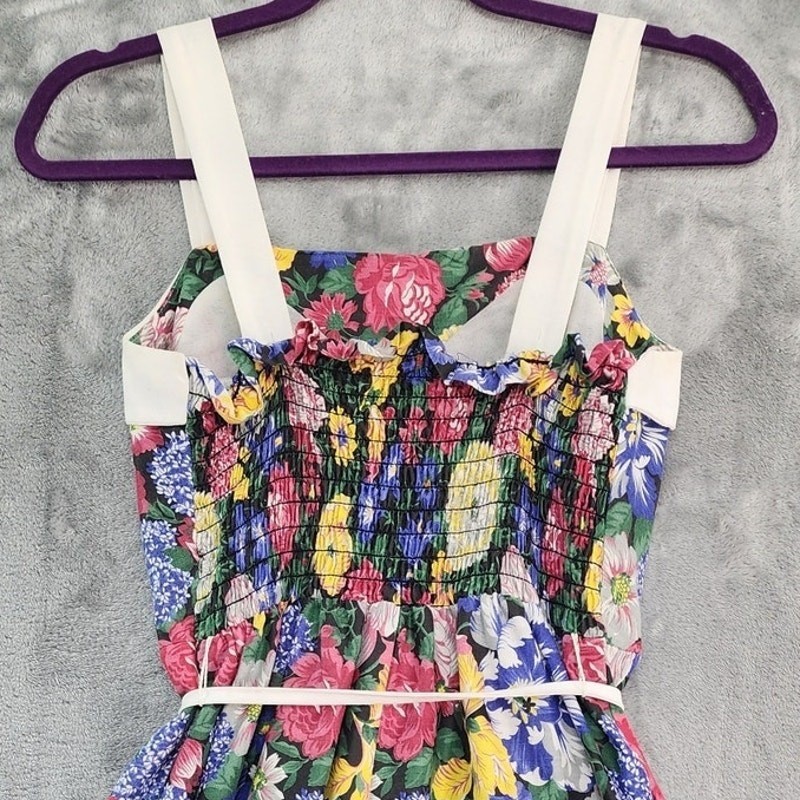 Vintage 70s DASH-ABOUT Dress Set Womens XS Multicolor Floral Sundress Jacket