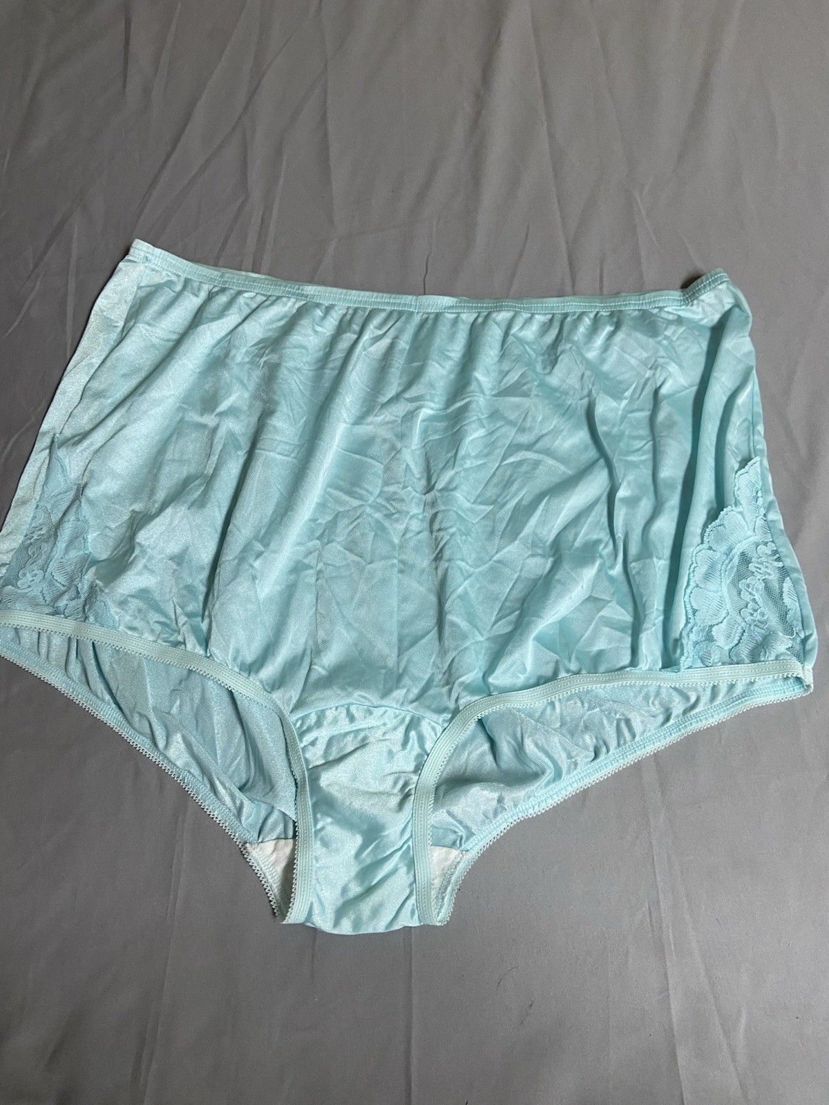 Vintage VANITY FAIR Nylon Lace Trim Silky Granny Sissy Panty Aqua Blue 2XL