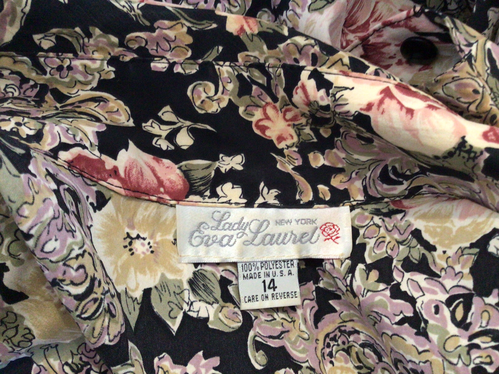 Vintage 70’s 80’s Bow Tie Neck Floral Button Front Secretary Style Blouse Sz 14
