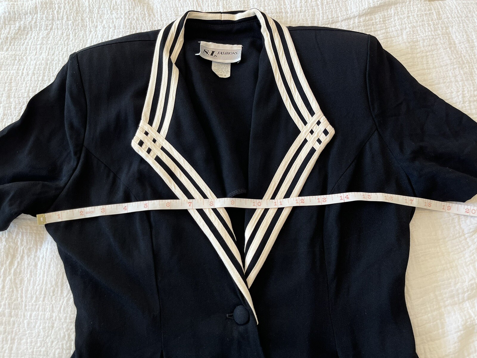 Vintage 90s S. L. Fashions Black and Ivory Trim Dress size 8