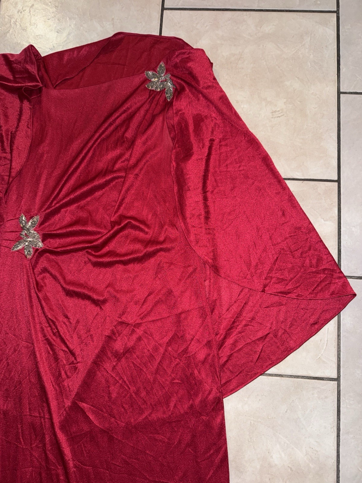 Vintage 1970s Red Cape Sleeve Evening Gown Draped Grecian Maxi Dress
