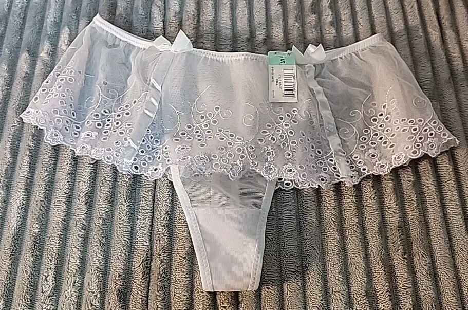 Vtg 🔥 Small Delicates Lace Nylon Mesh See Through Skirted Thong JCPenney Bows