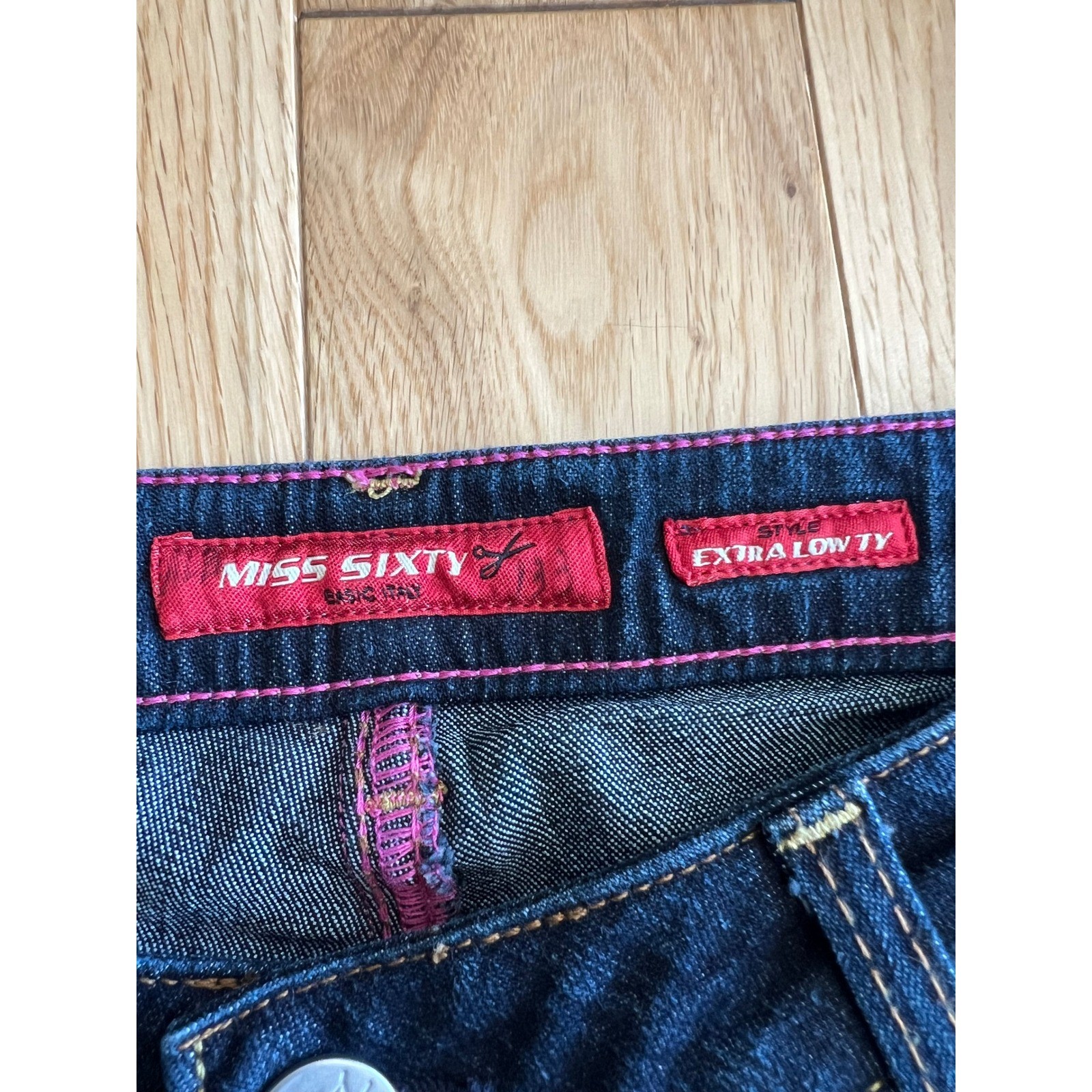 Vintage Y2K Miss Sixty Extra Low Rise Bootcut Denim Jeans Dark Wash Womens 28×32