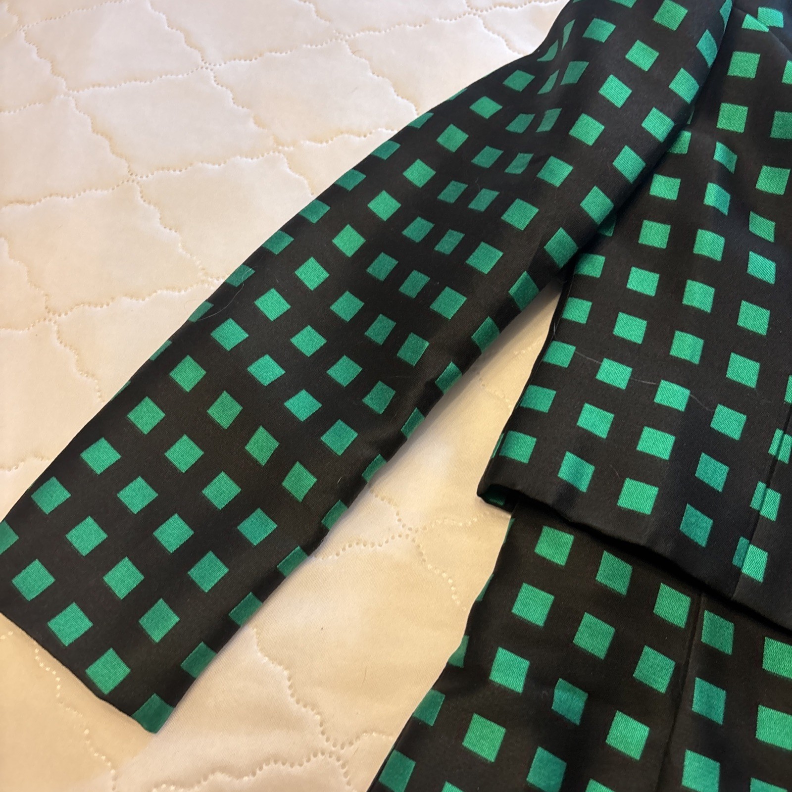 VTG 1960s/1970s Dress W/Jacket Custom Made green/black checked Med. NICE