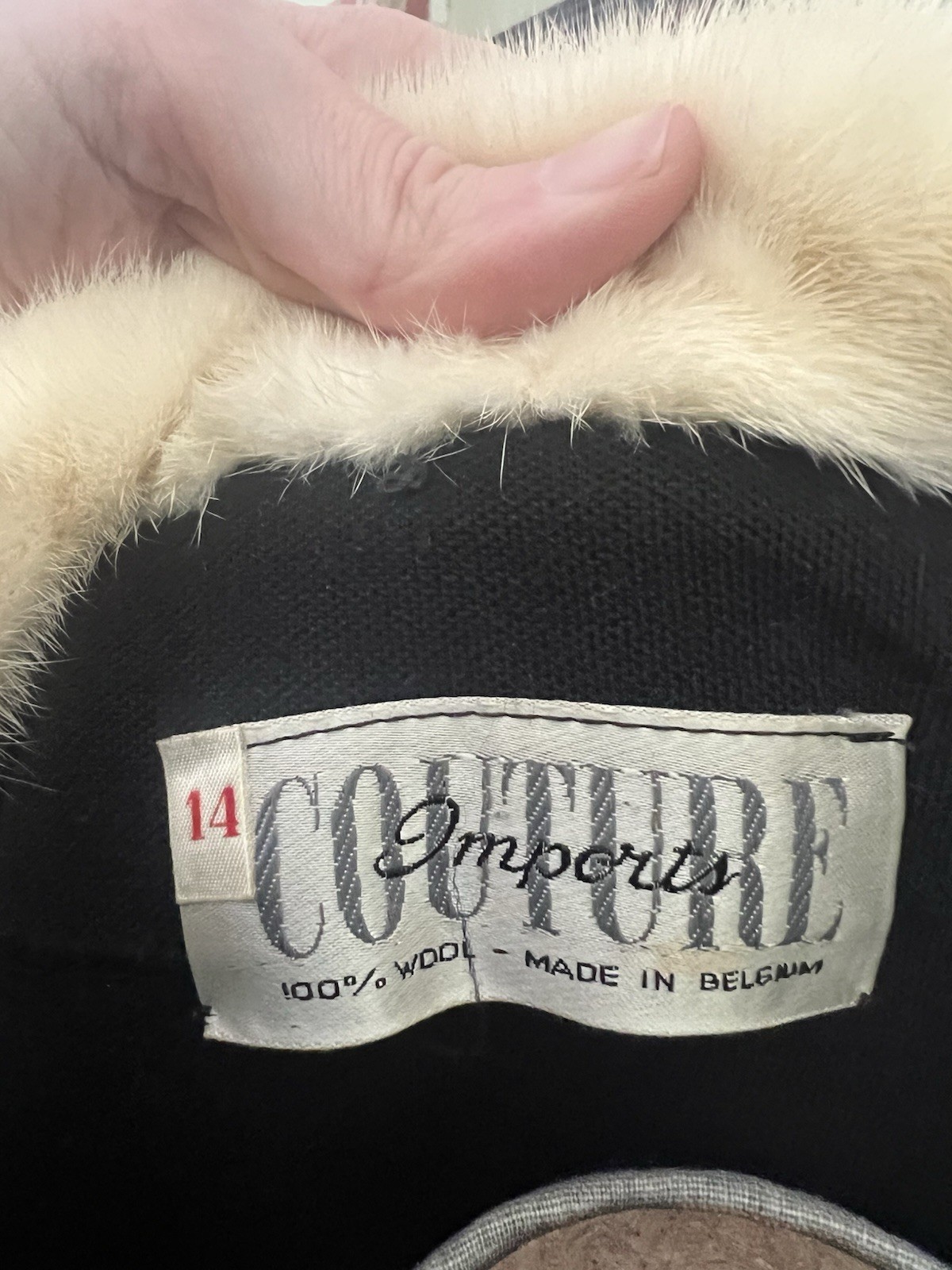 Vintage Couture Imports Black Wool Coat with Cream Fur Collar & Cuffs