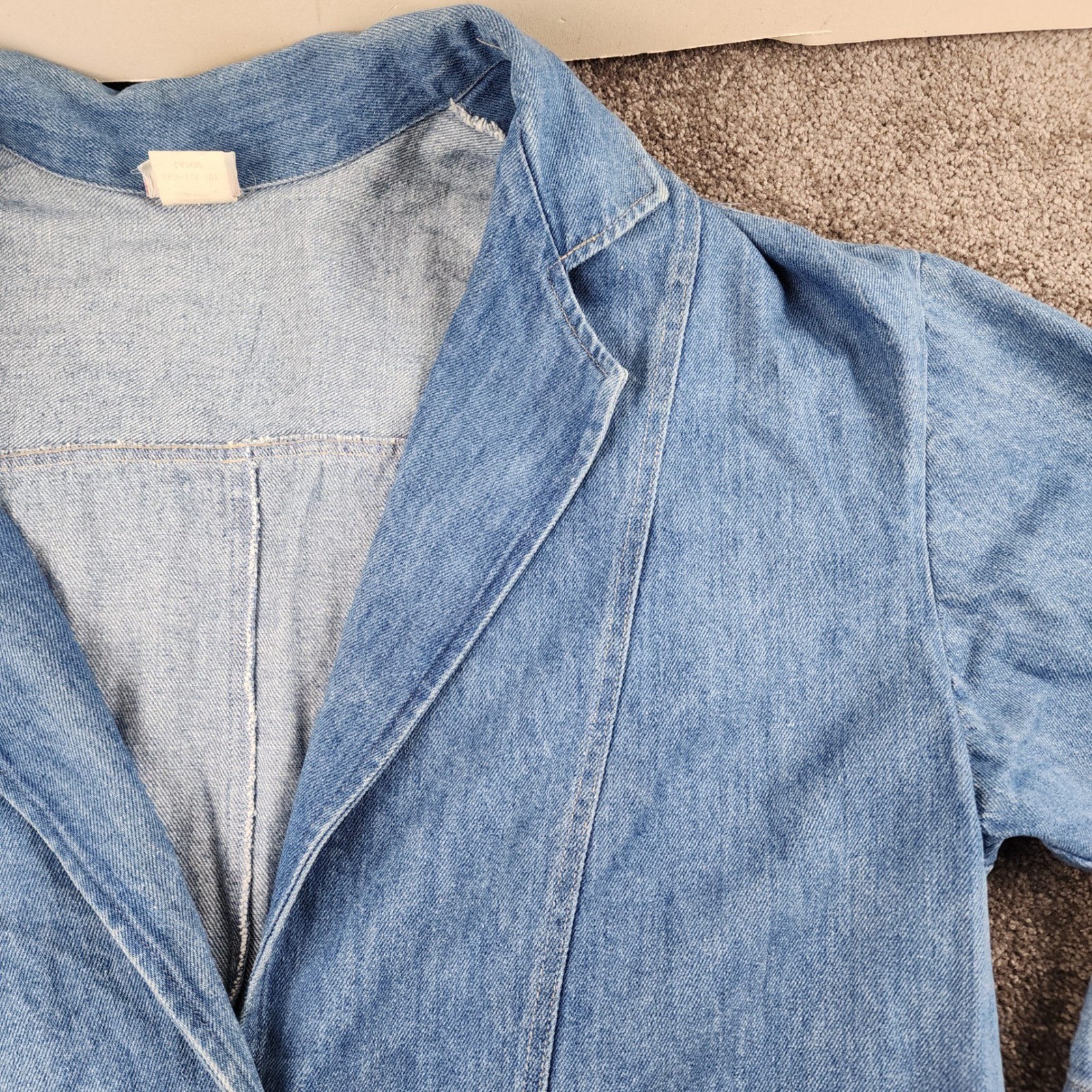 Stuffed Shirt Denim Duster Jacket Womens Large Blue Good Vintage 100% Cotton USA