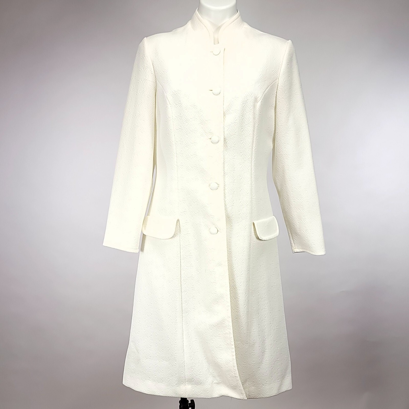 Vintage Puritan Forever Young Ivory White Textured Longline Mandarin Coat Jacket