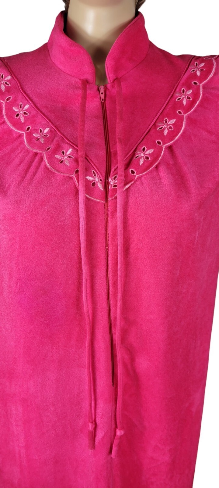 Vintage Plaza 9 Madison Avenue Hot Pink 3/4 Zip Robe House Coat Collar Bow Sz L
