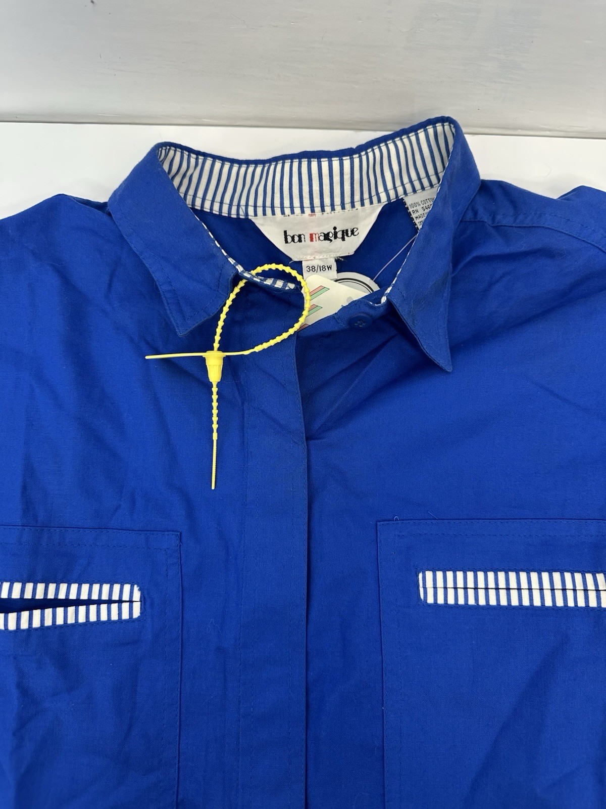 VTG Bon Magique Womens Button Up Oversized Blue Shirt NWT 80s 90s 18 W Plus READ