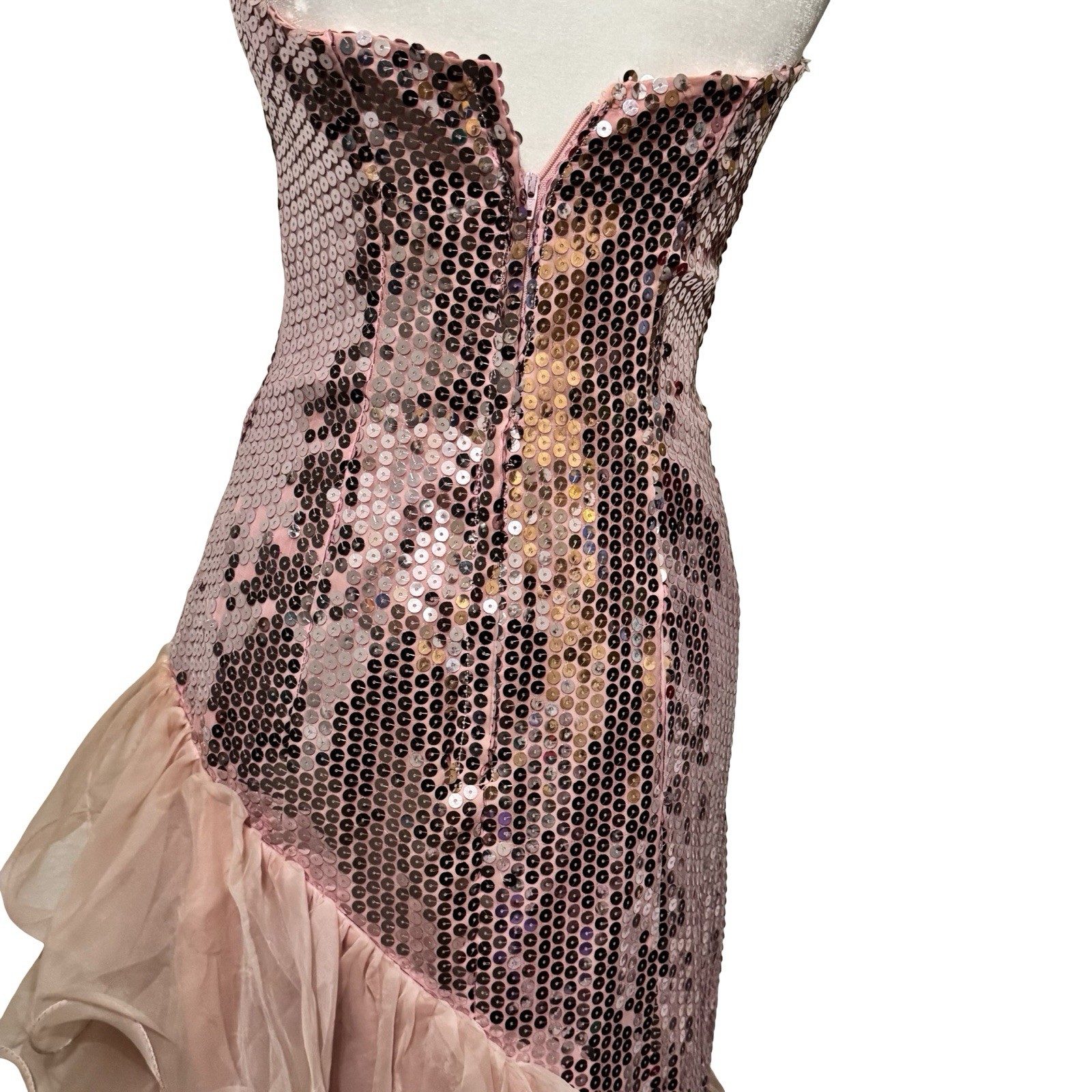 Vintage 80s Nadine Pink sequin strapless prom dress size Small mermaid