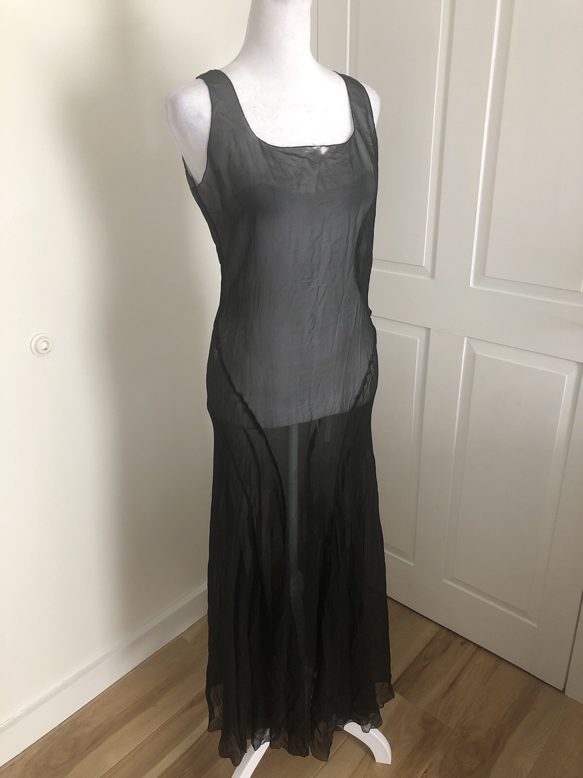 Vintage 1920s 1930s Sheer Black Slip Dress XS S Sexy Goth Silk Overdress ArtDeco