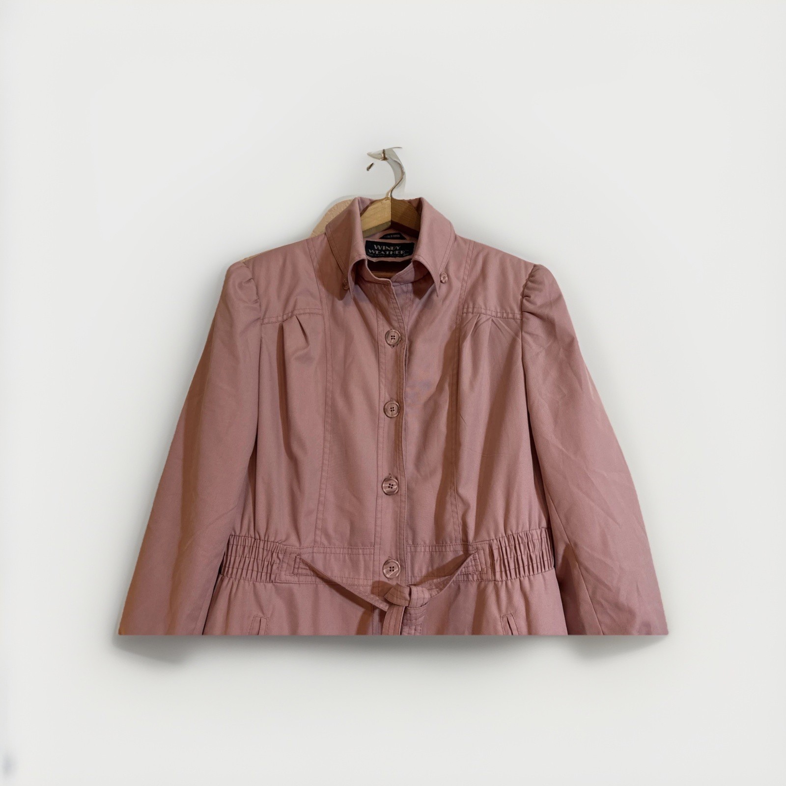 Vintage Windy Weather Dusty Rose Trench Coat Women’s M Pink Belted NWOT