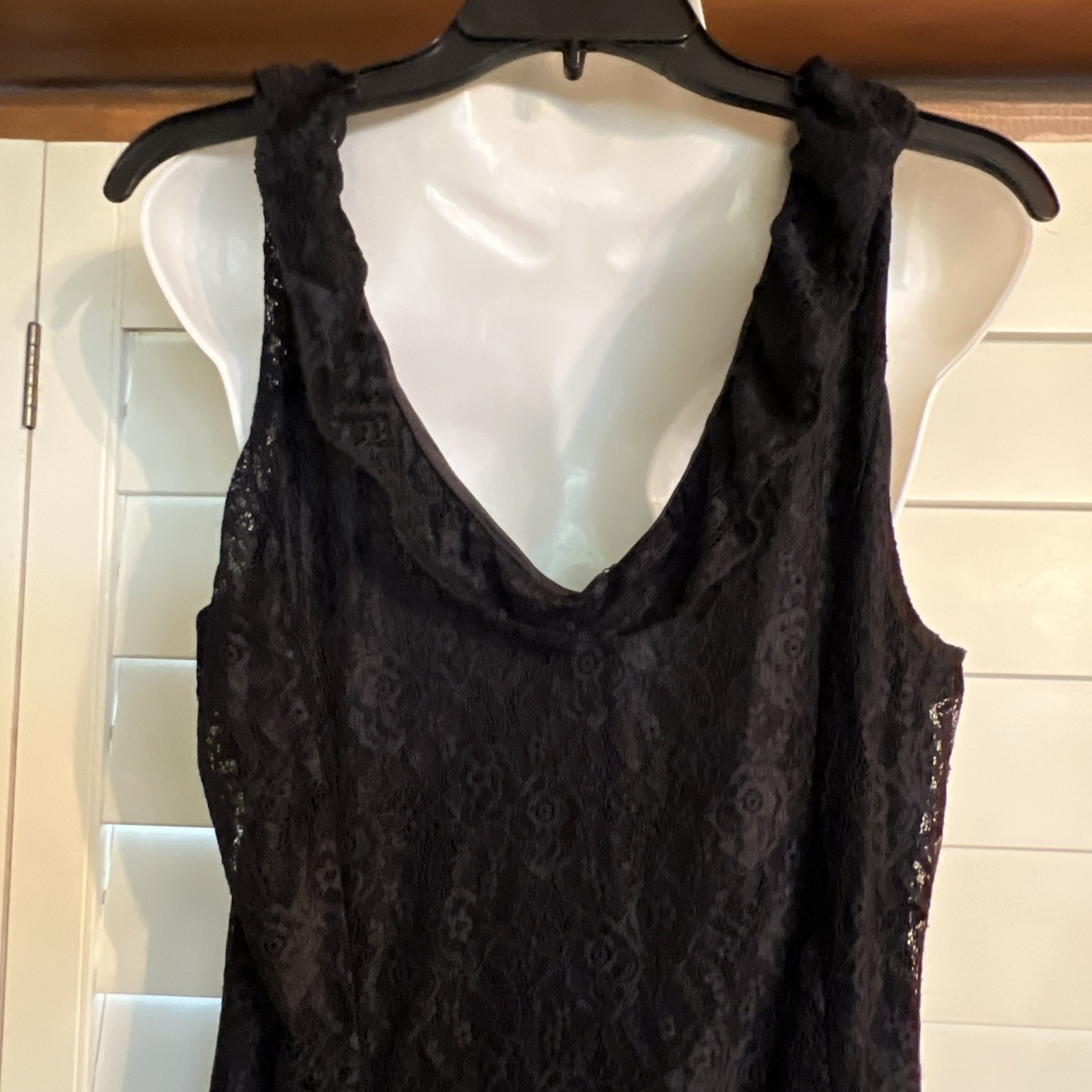 Black Lace Maxi Slip Dress Flowy Goth Sheer Layer Witchy Halloween