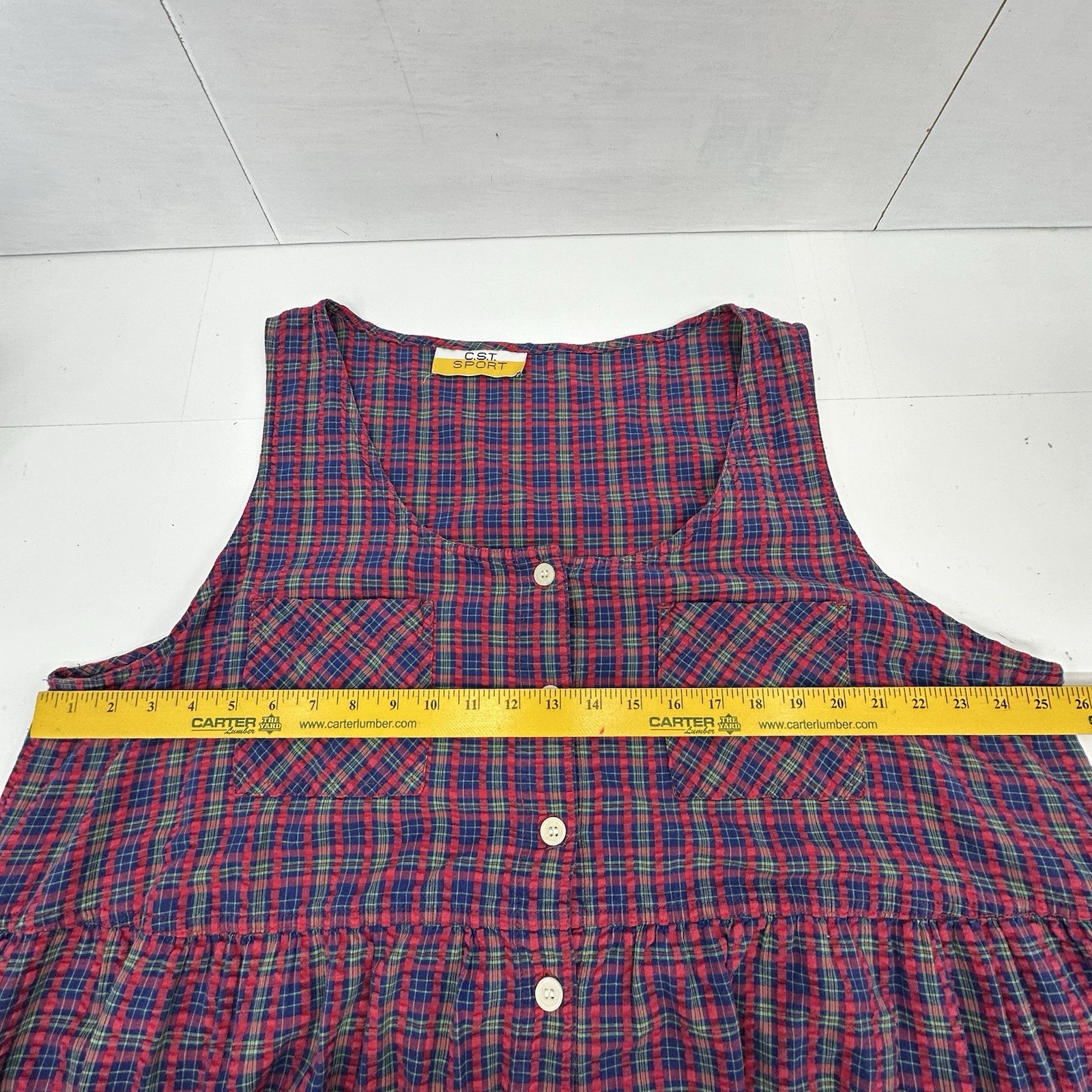 VTG CST Sport Babydoll Dress Plaid Cottagecore Grunge Side Pockets Plus 2X READ