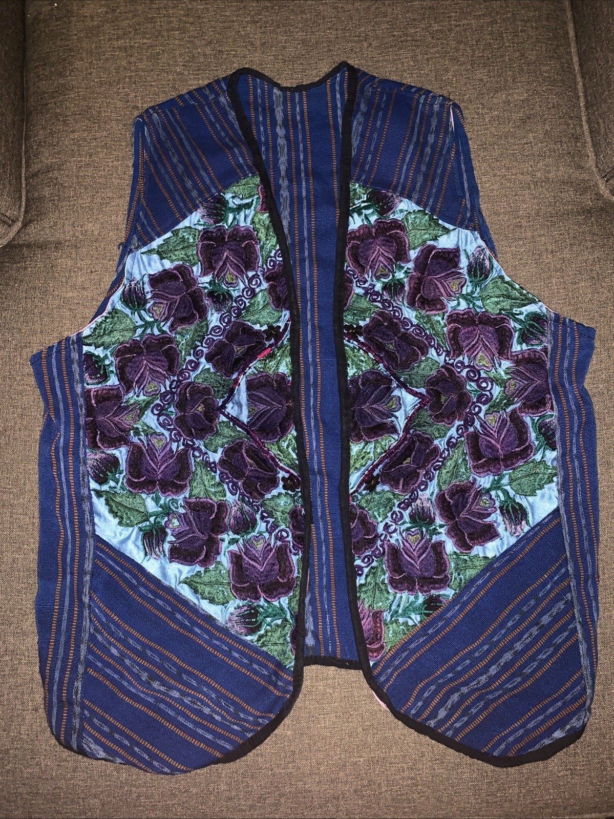 Hand Crafted Vintage Floral Embroidered Blue & Purple Vest