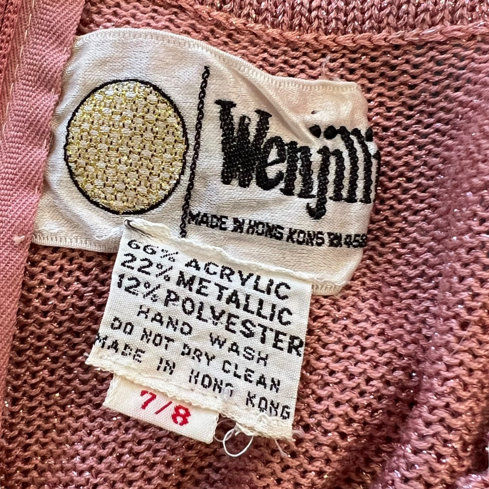 Wenjilli 70s Rose Pink Maxi Metallic Knit Wiggle Dress Balloon Long Sleeve 7/8