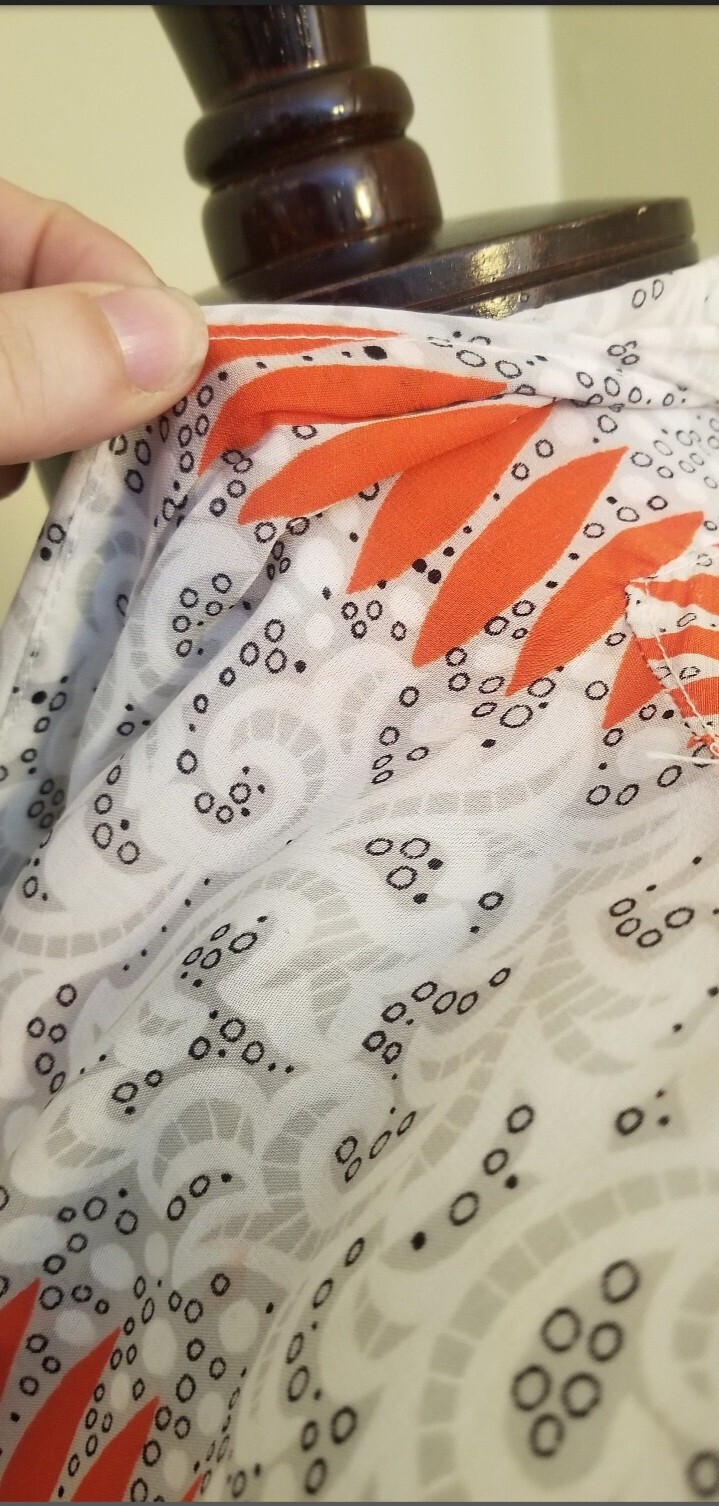 Vintage 1930s Art Deco White And Orange Silk Chiffon Dress With Black Accents L