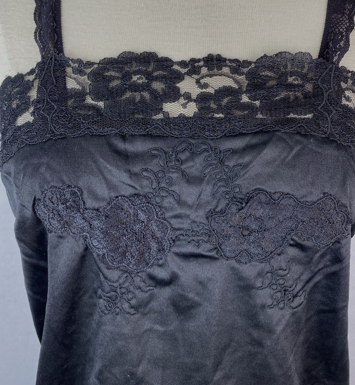 Bradley Black Camisole Top Lace Trim & Straps L/XL See Measurement Missing Tag