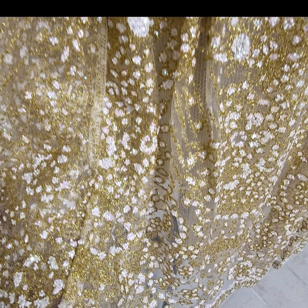NWT Luxxel Elegant Ivory Glitter Overlay Deep V-Neck Dress Women’s Wedding Small