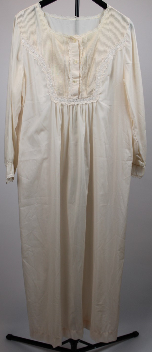 Vintage Pink Long Nightgown Victorian Long Sleeve Sz S Lace Trim, 53” Length