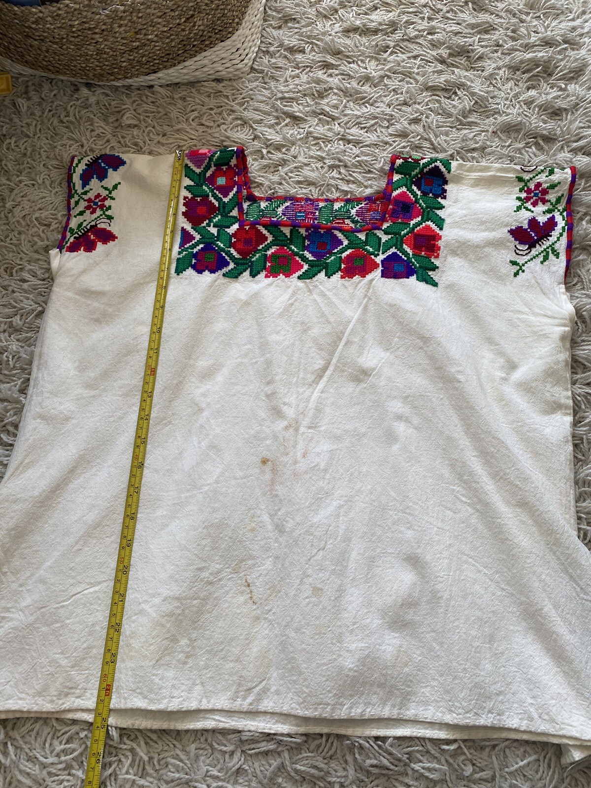 Vintage Peasant Top Hungarian Blouse Authentic Embroidered Cotton Large