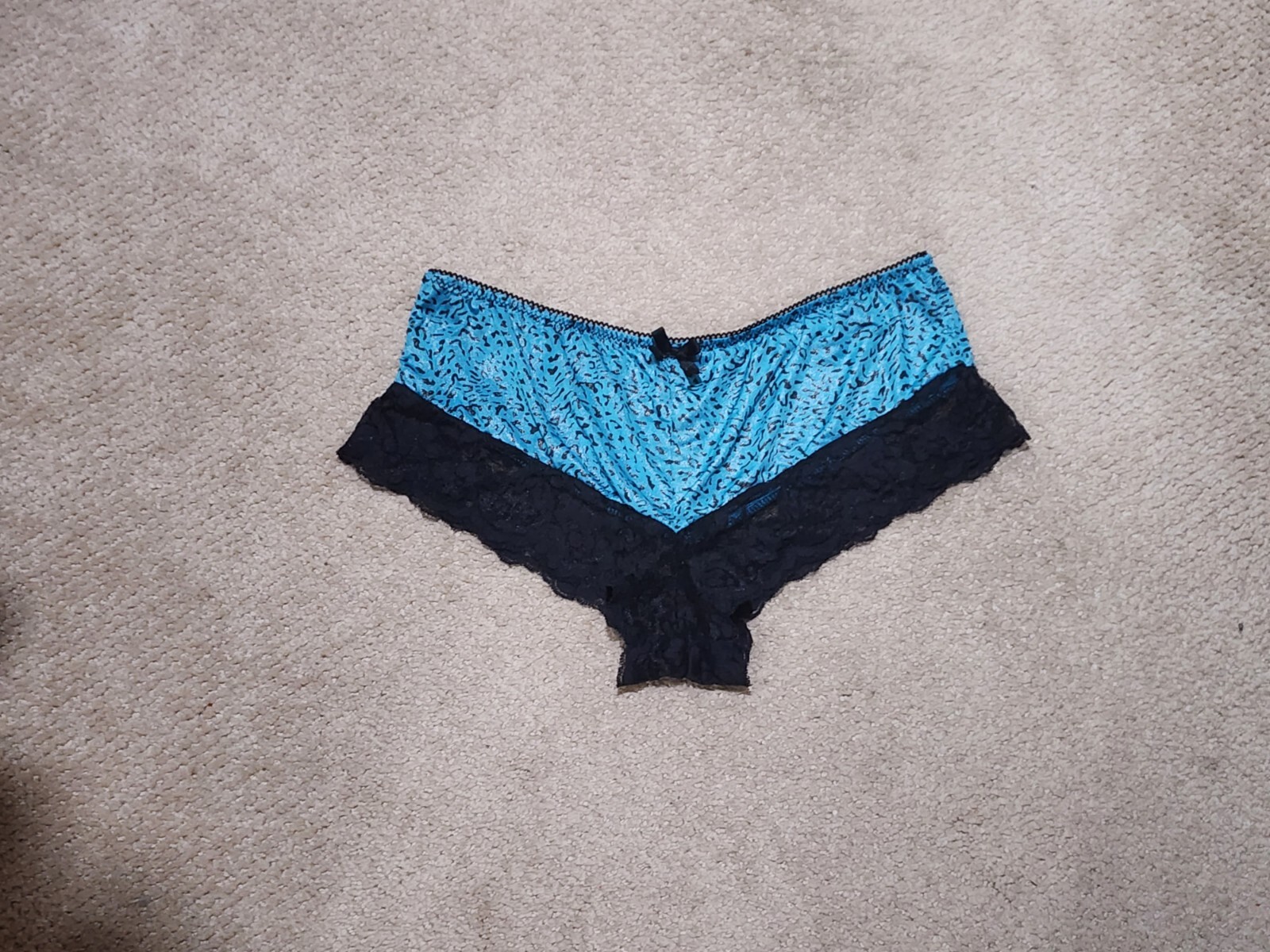 Vintage Blue Lepoard Print Lace Bottom Underwear Size 3X/10