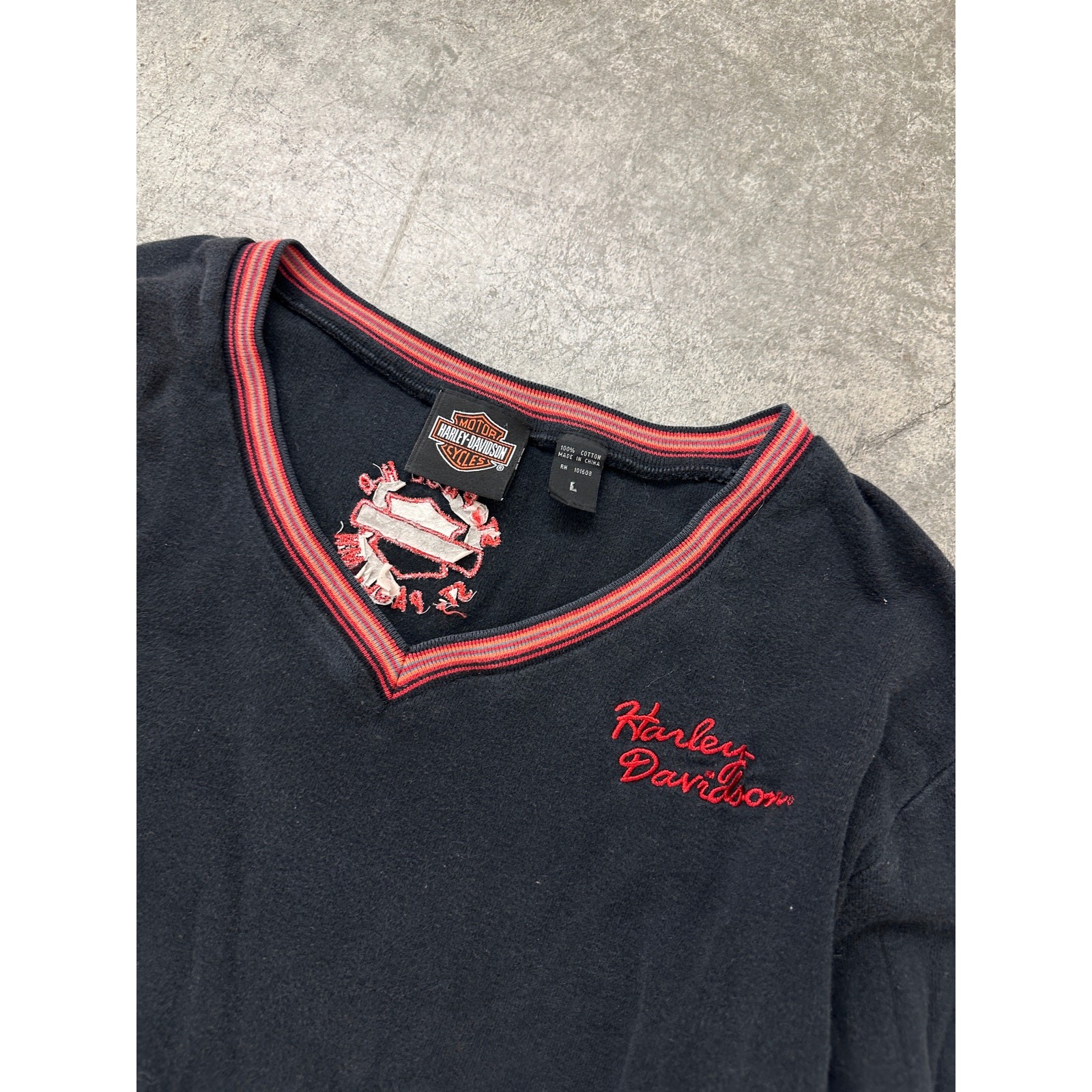 1990s Harley Davidson Womens Biker Pink and Red Long Sleeve Pullover Shirt