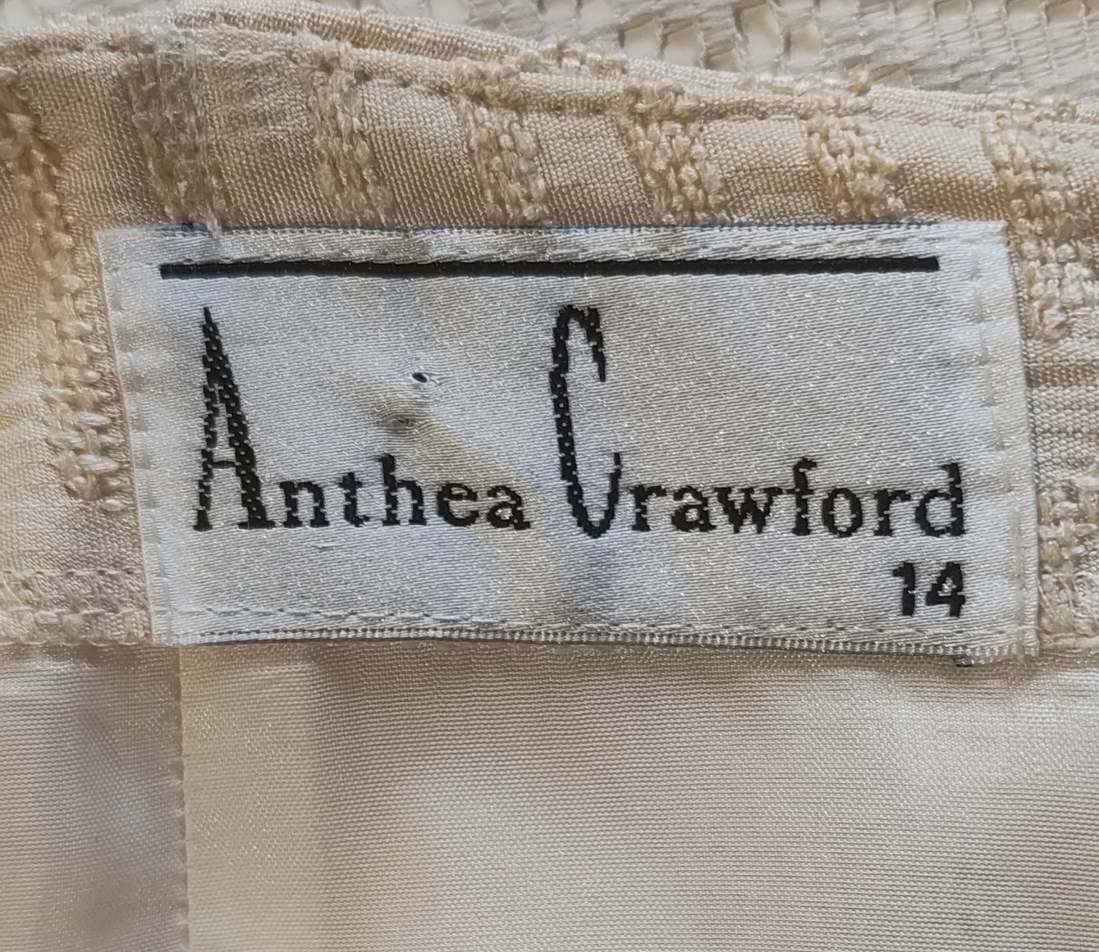 Anthea Crawford Vintage Silk Pencil Skirt Cream Patterned Texture AU 14 US 10