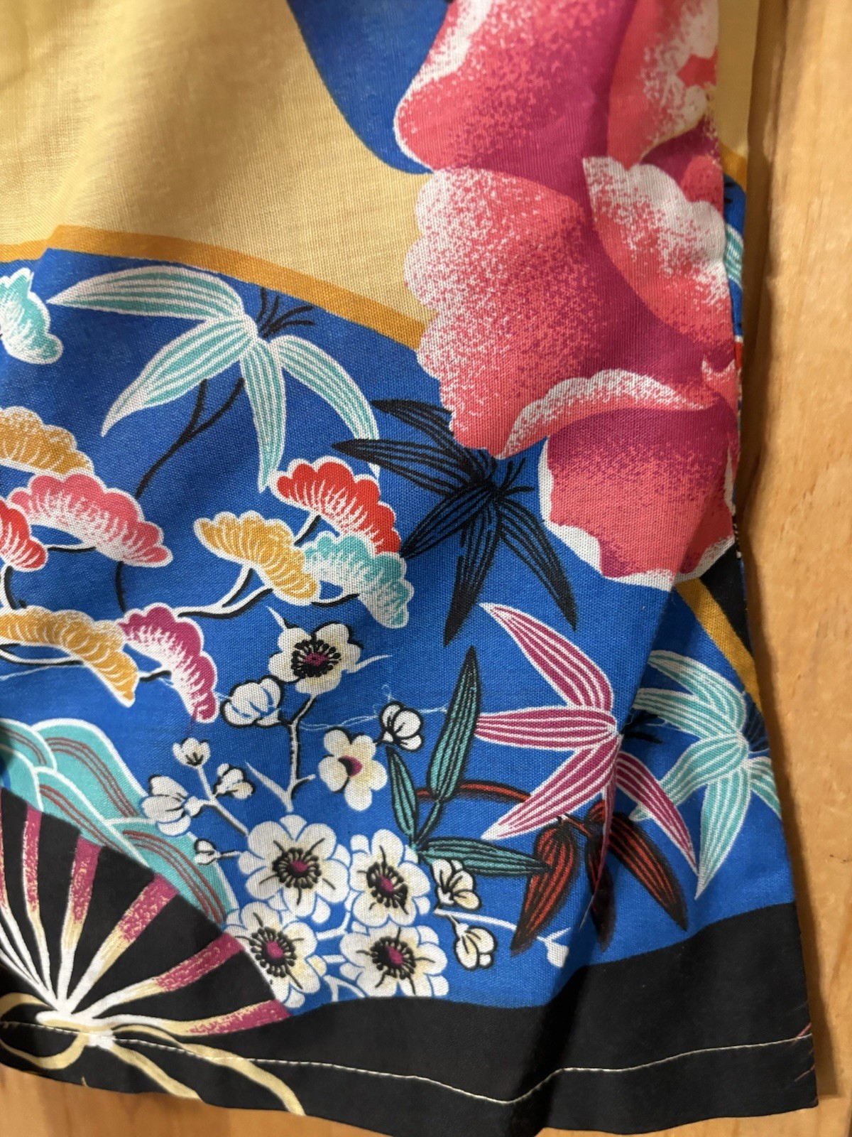 VTG 1980s Fritzi Asian Inspired Blouse AOP PRINT Asian Fans & Cranes XS B-34”