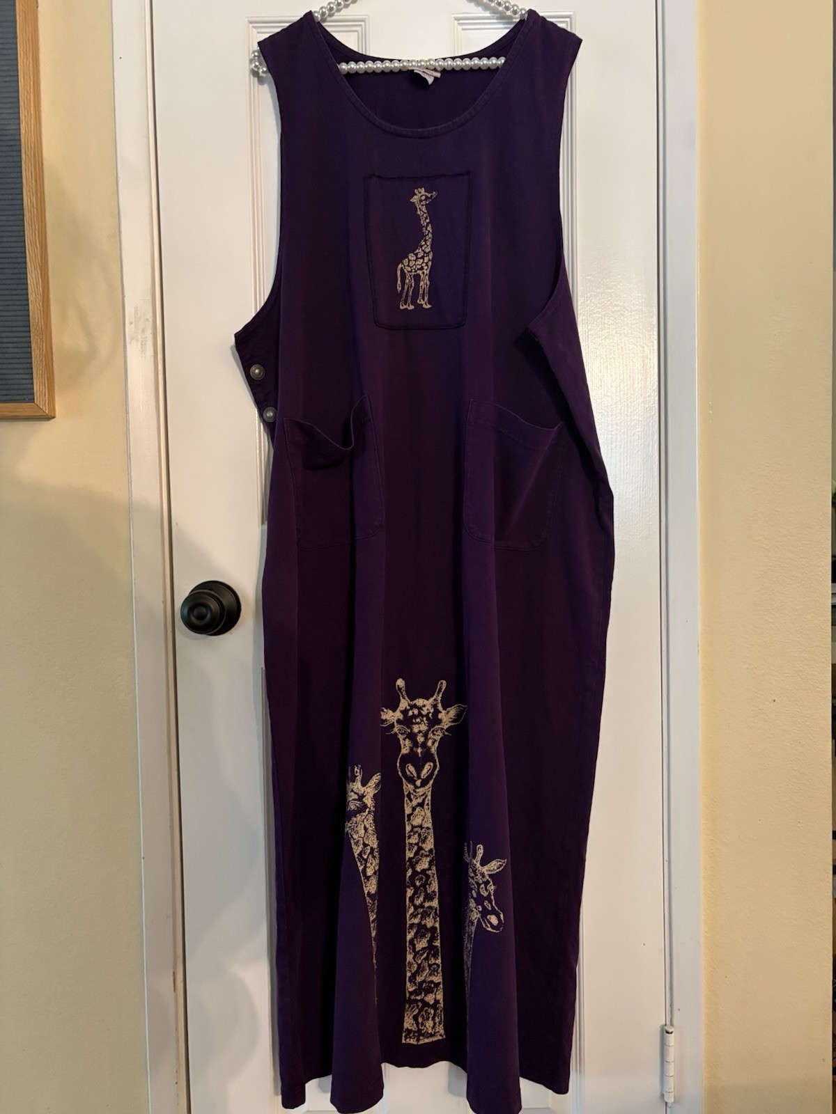 Vtg Cactus Ca Long Pinafore Dress Women’s XL Giraffes Purple Lagenlook *READ*