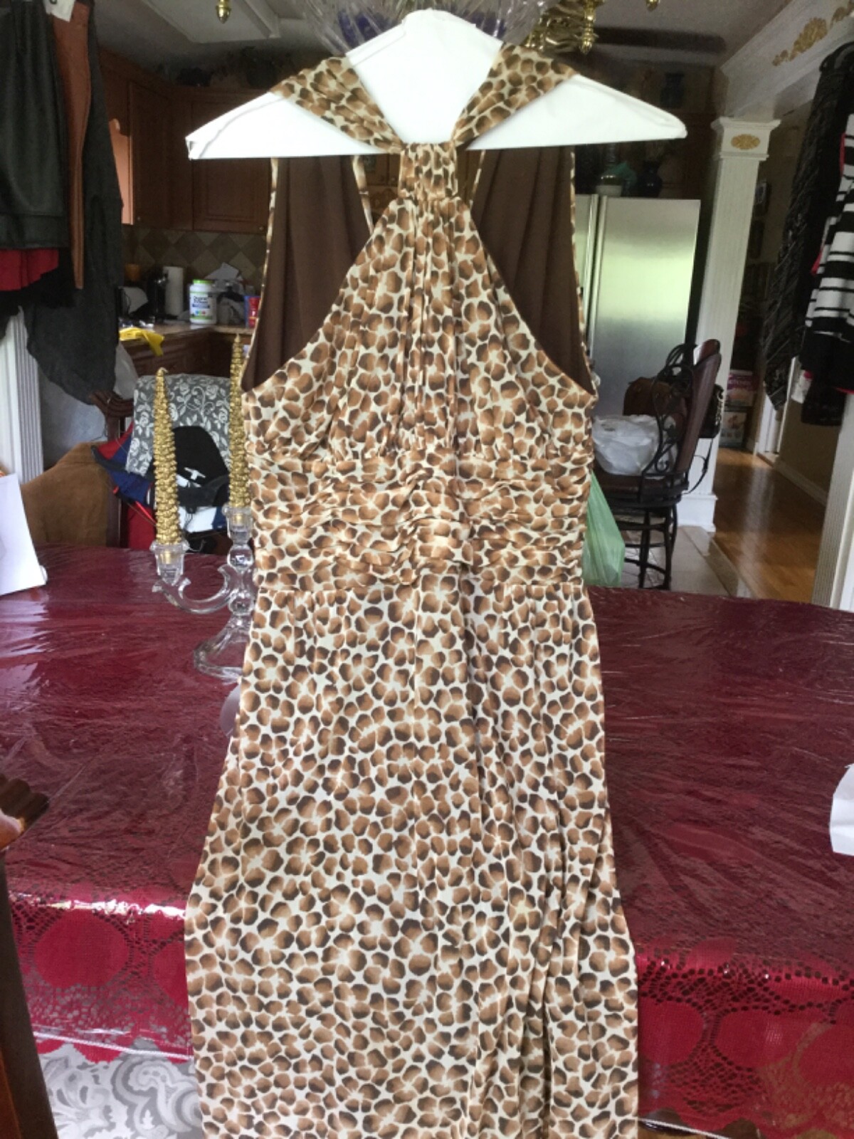VIVIENNE TAM LEOPARD High Neck HALTER Open Back SHEATH Dress Size 3