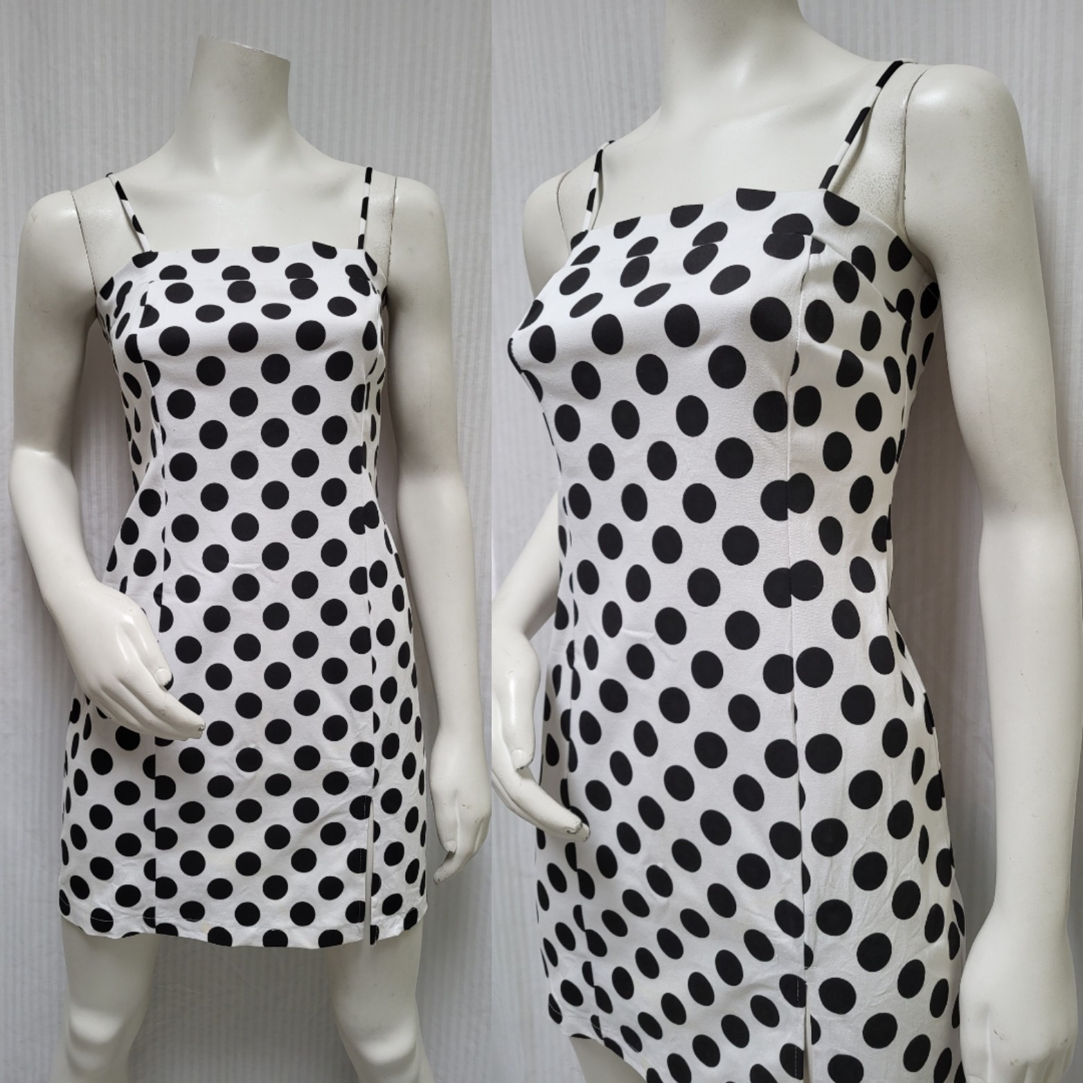 Vintage Y2K 1990’s 579 Black & White Polka Dot Bodycon Mini Dress – Size S