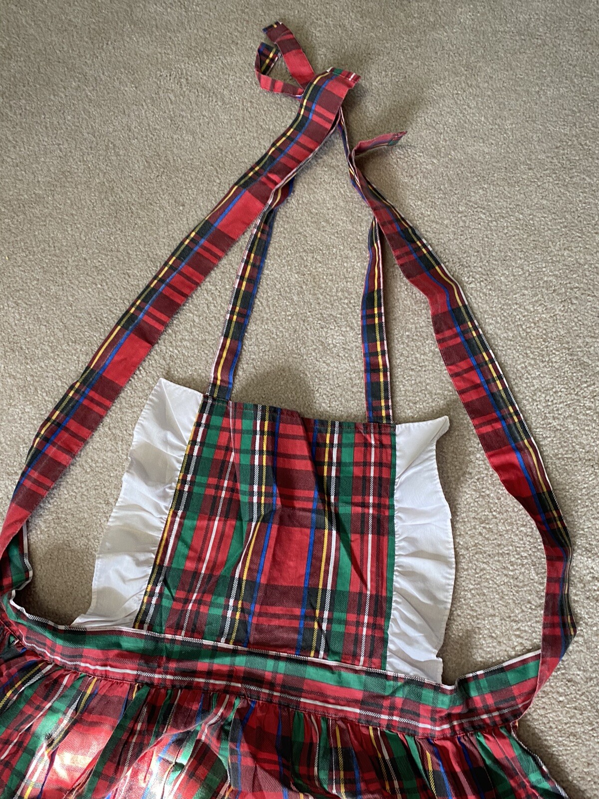 VINTAGE 50’s RED PLAID SCHOOL GIRL APRON SMOCK DRESS USA AWESOME BOOJI