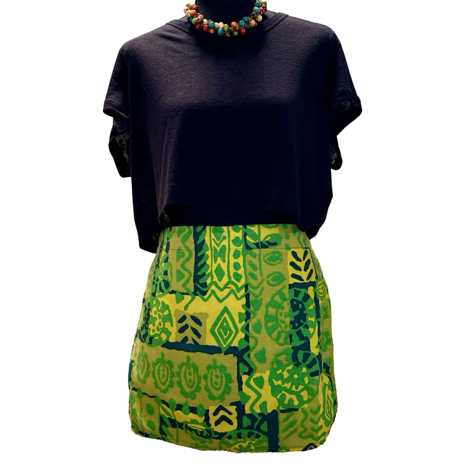 Vintage 1960s Green Geometric Mid Century Swim Skirt Warriors Brentwood Size L