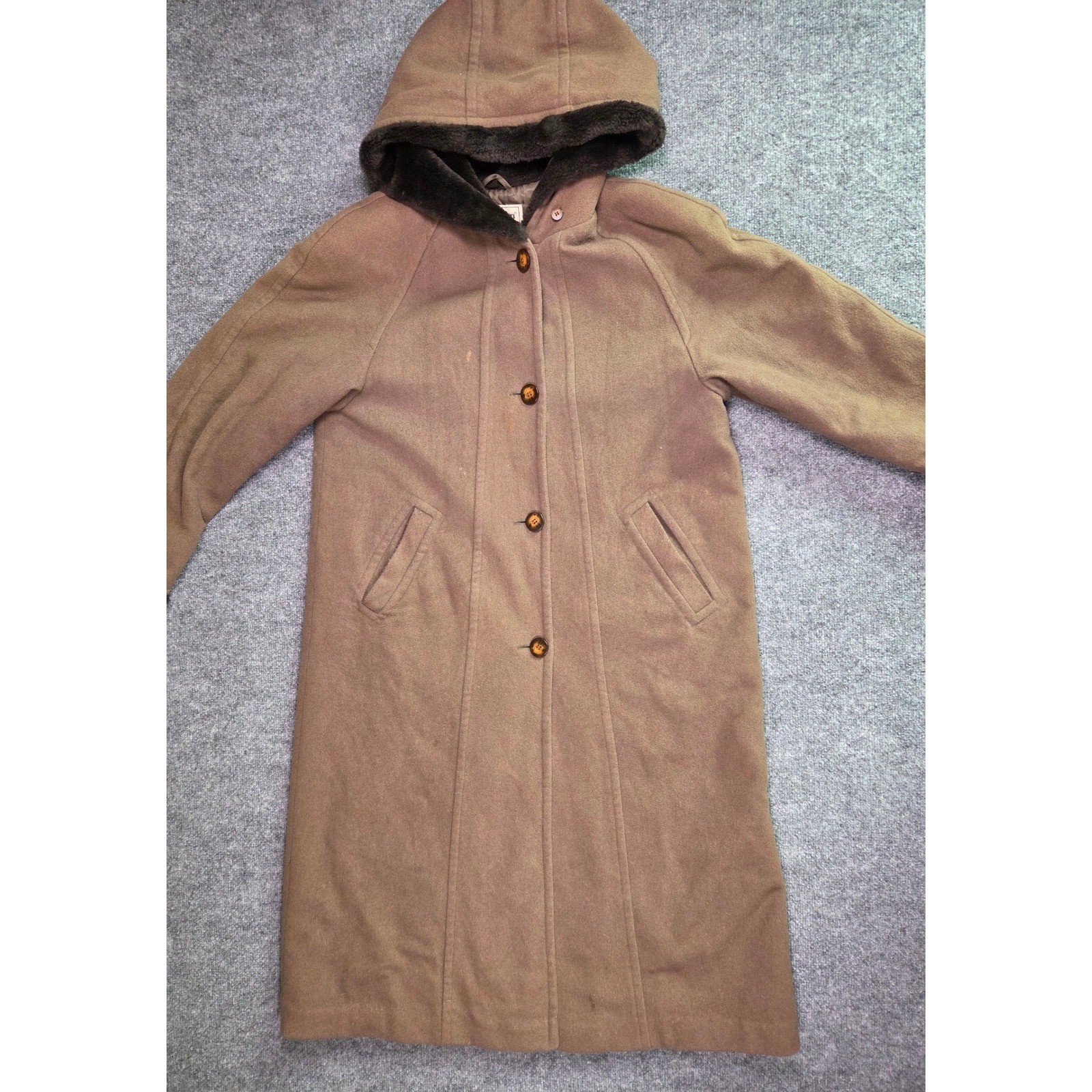 Vintage L.L. Bean Wool Hooded Coat Womens M Brown Thinsulate Long Made in USA