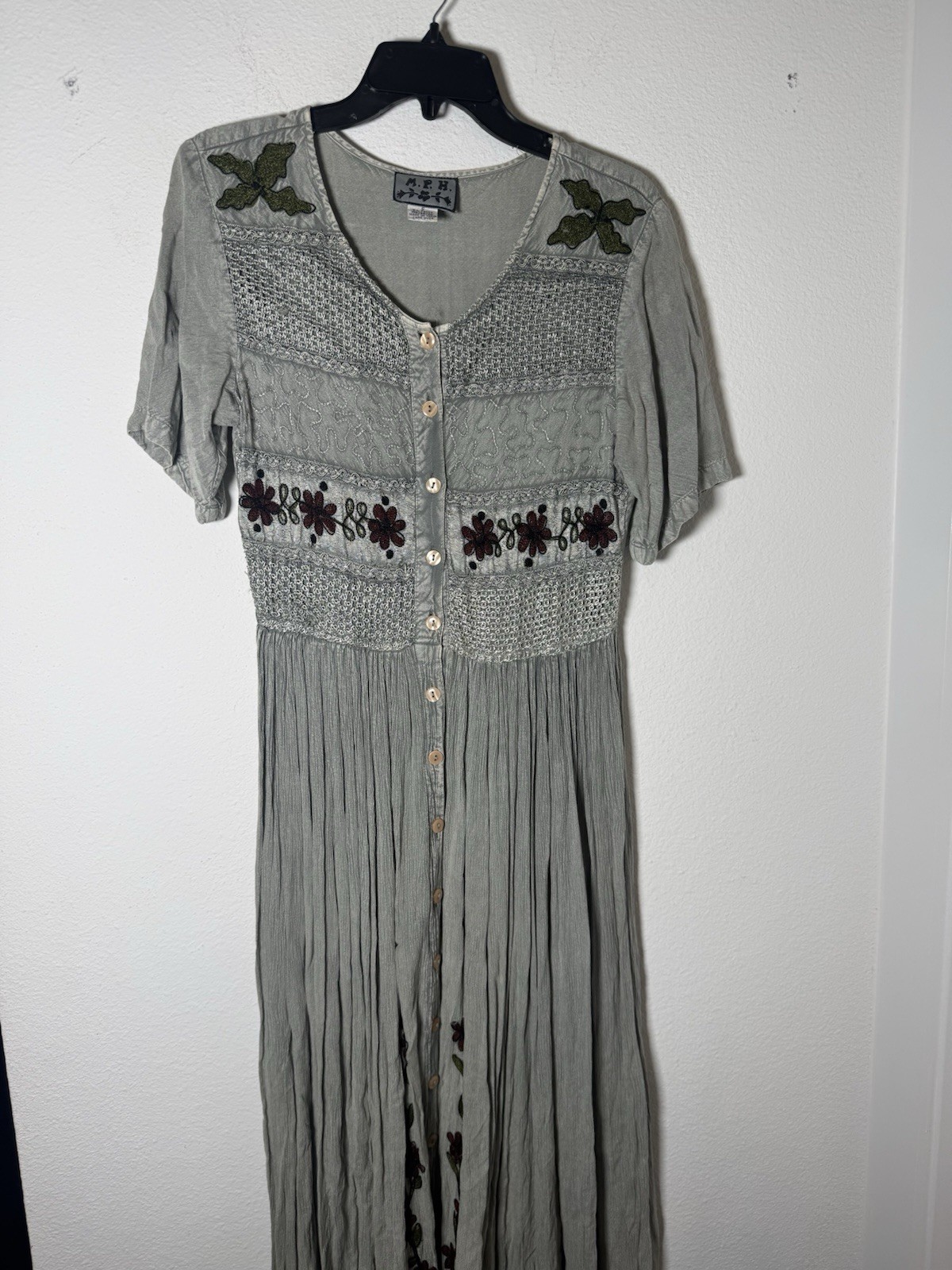 Vtg 90s Maxi Dress, Whismigoth, Grunge, Boho, Earthy Gray,Tie back, Select, Sz S