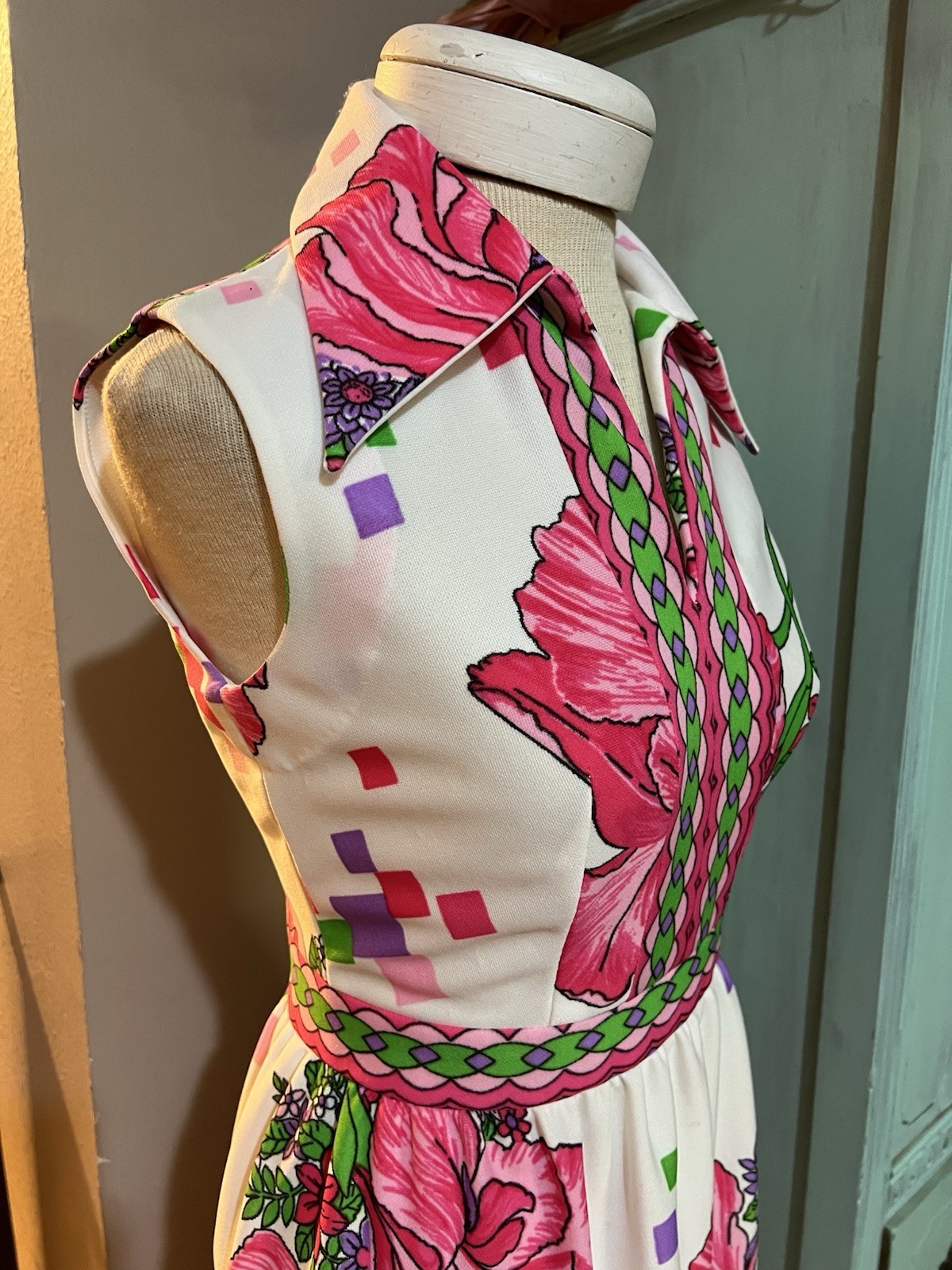 VTG 70s 100 Parkhouse Dallas Hostess Mod Long Hippie Dress 10 Runs Small 6