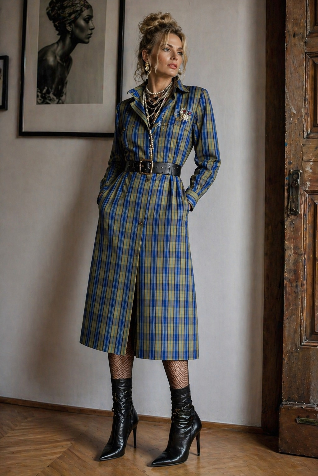 Vintage Dress 60s Bleyle Shirt Dress Plaid Mod Oversized 40 42 44
