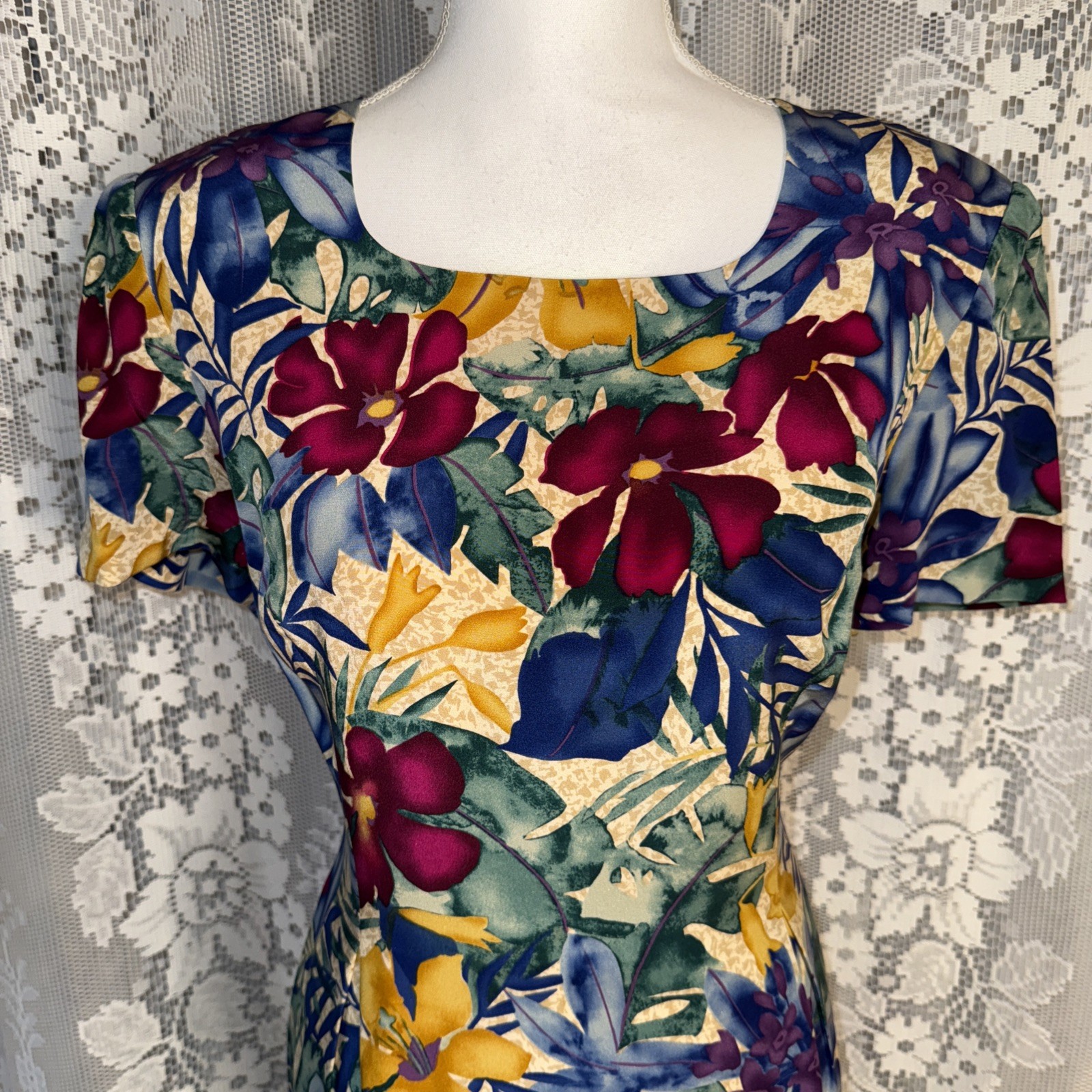 VTG Maggie London Petites Multicolor Silk Lined Floral Print Shift Dress SZ 12P