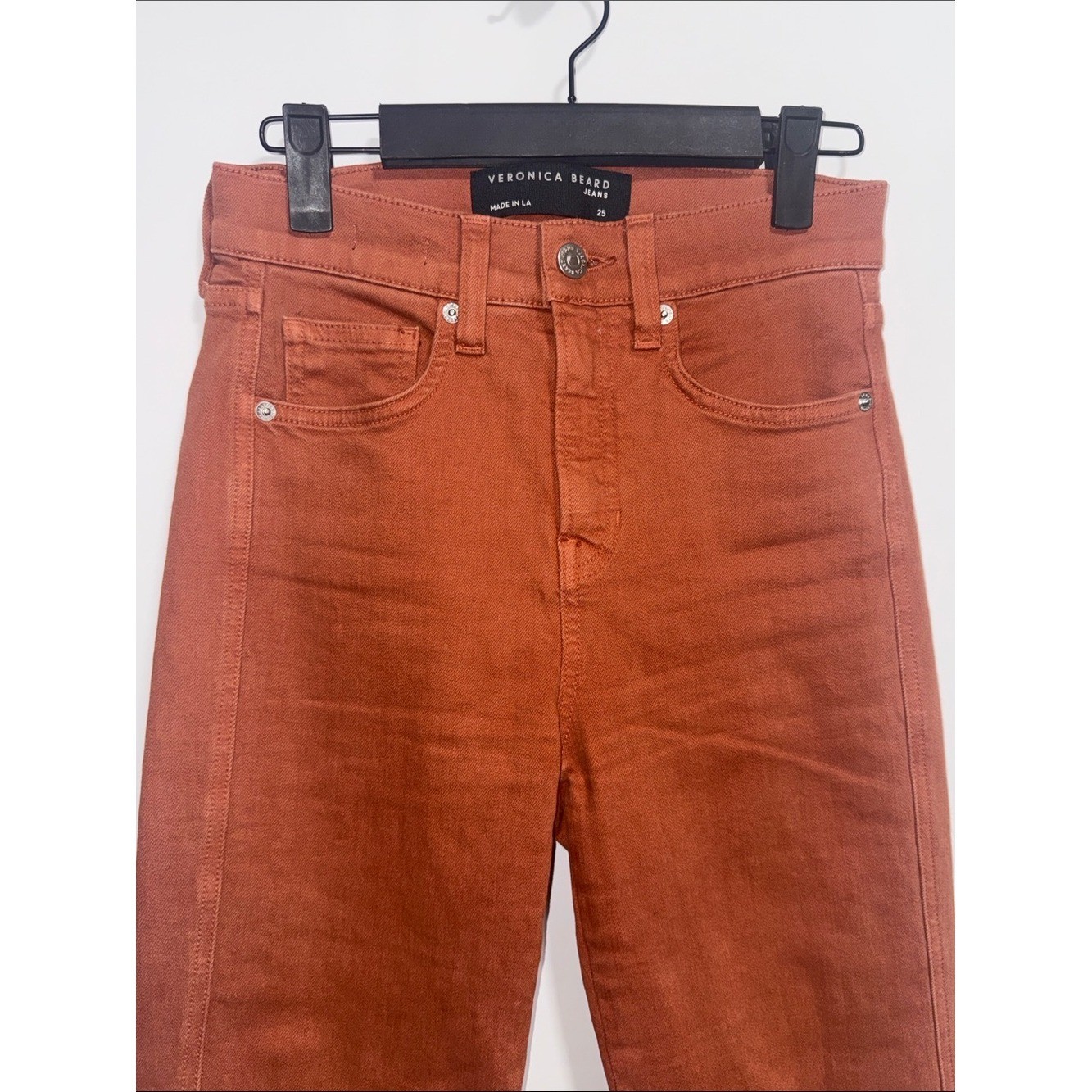 Veronica Beard Carson Ankle Flare High Rise Jeans Burnt Orange Rust Size 25
