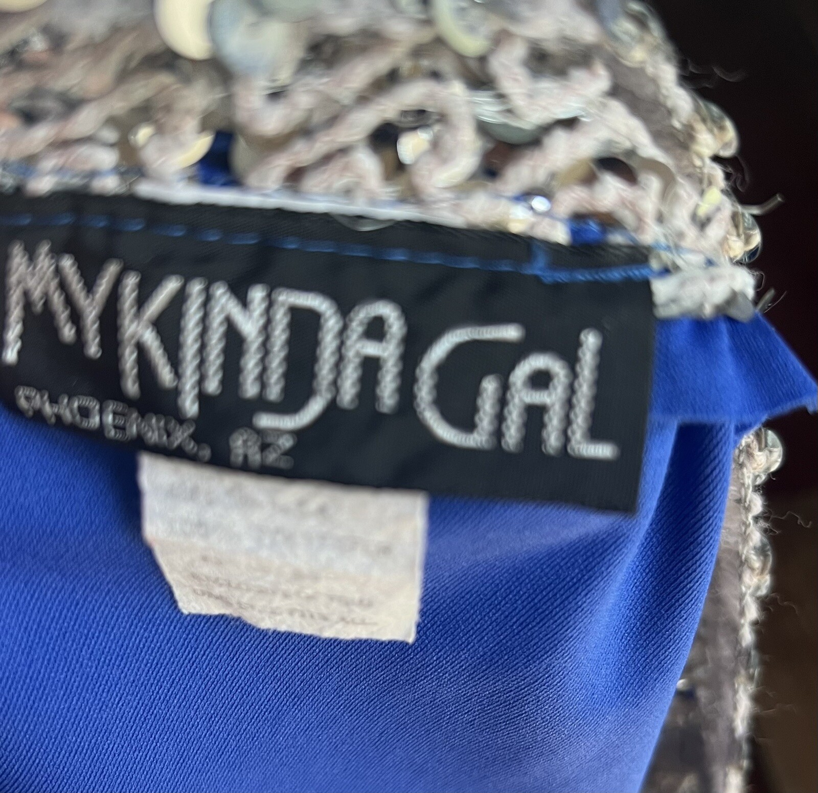 Vtg Evening Kaftan Royal Blue Polyester Sequins Trim OS My Kinda Gal