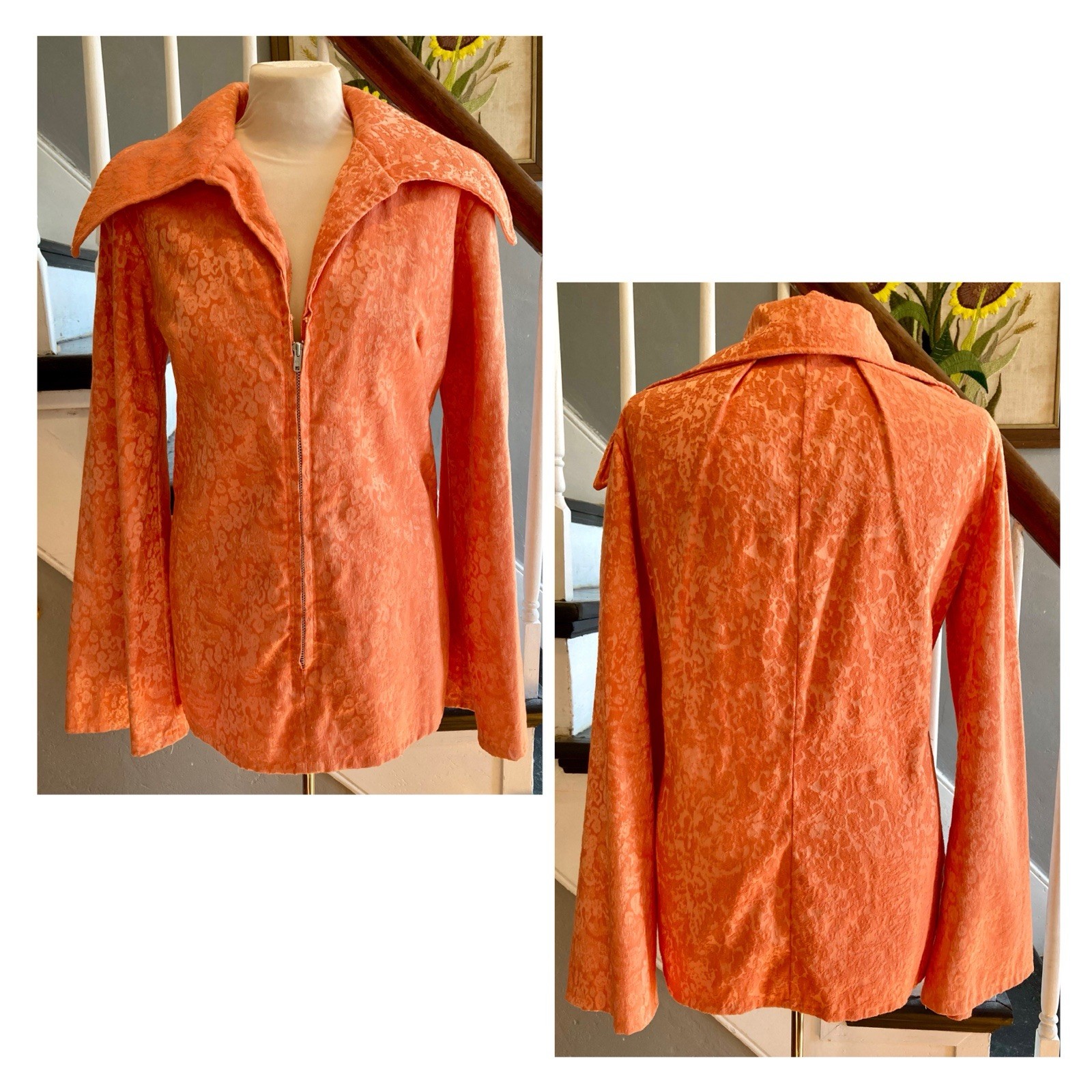 1970s Tapestry Tunic Massive Butterfly Collar Flared Bell Sleeves Hippie Disco